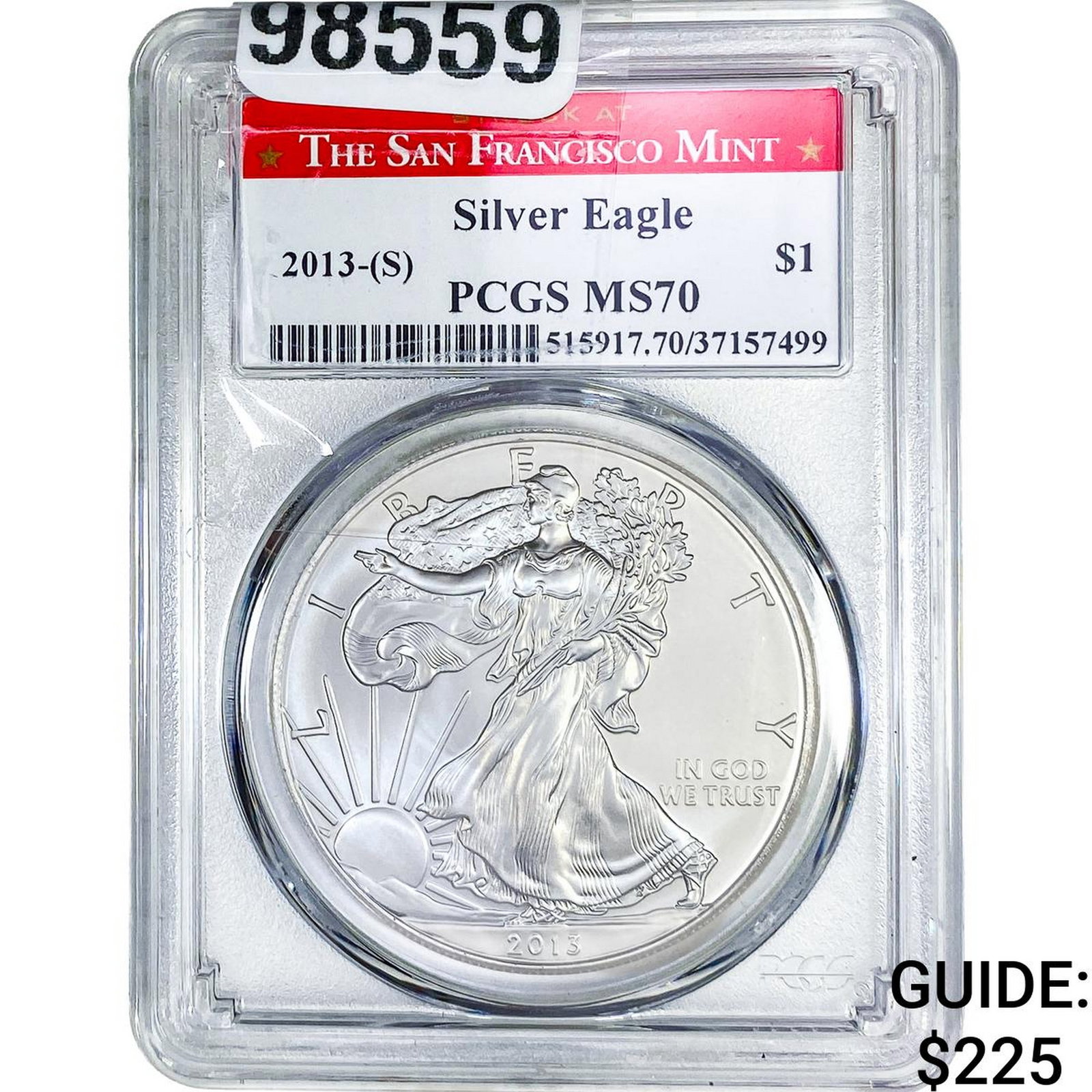 2013-S Silver Eagle PCGS MS70: 2013-S Silver Eagle PCGS MS70
