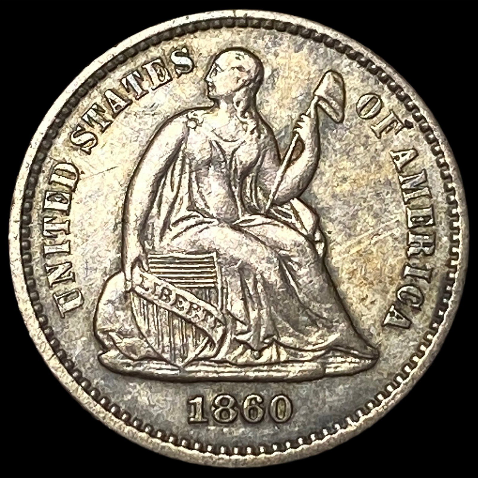 1860 Silver Seated Liberty Half Dime CHOICE AU: 1860 Silver Seated Liberty Half Dime CHOICE AU