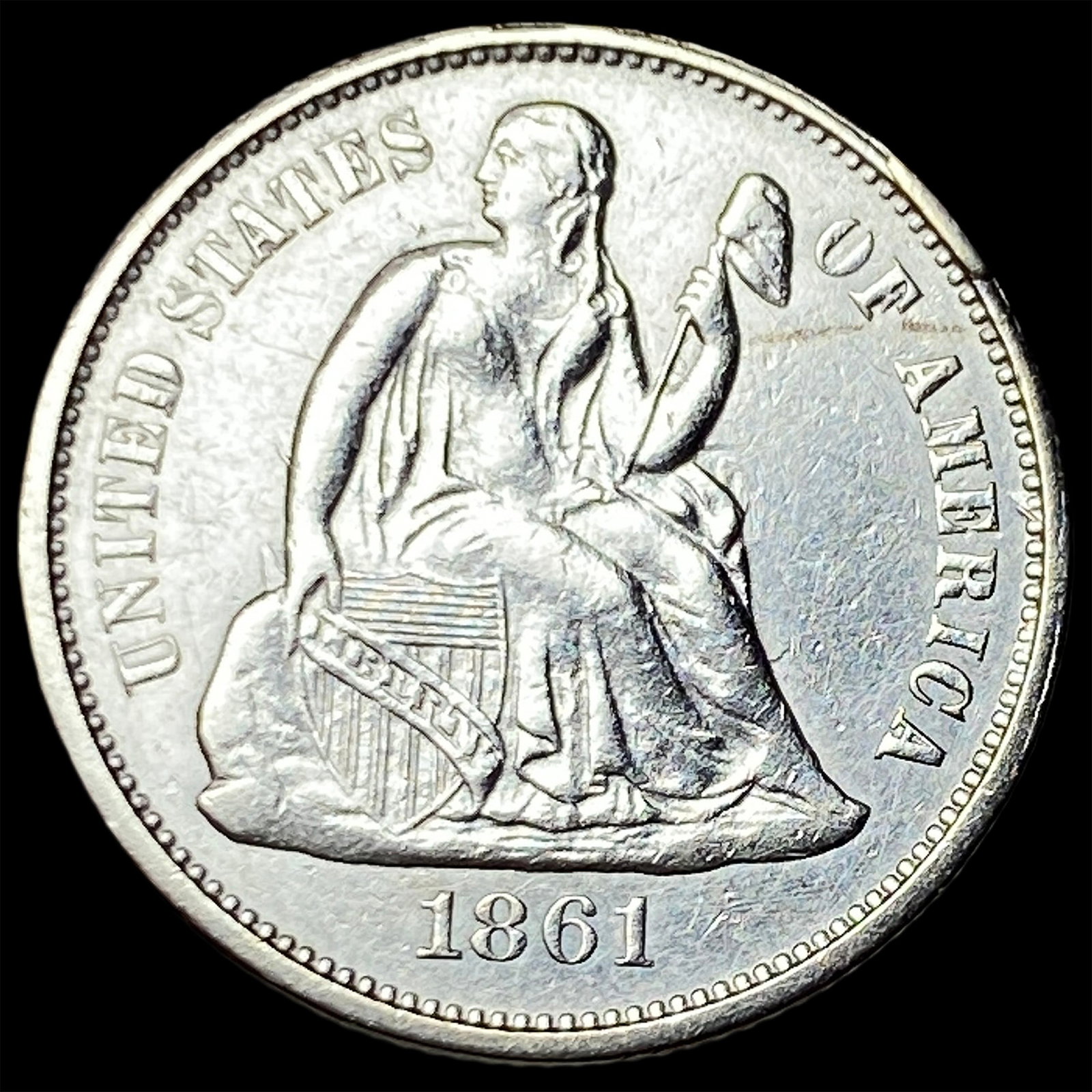 1861 Silver Seated Liberty Dime CHOICE AU: 1861 Silver Seated Liberty Dime CHOICE AU