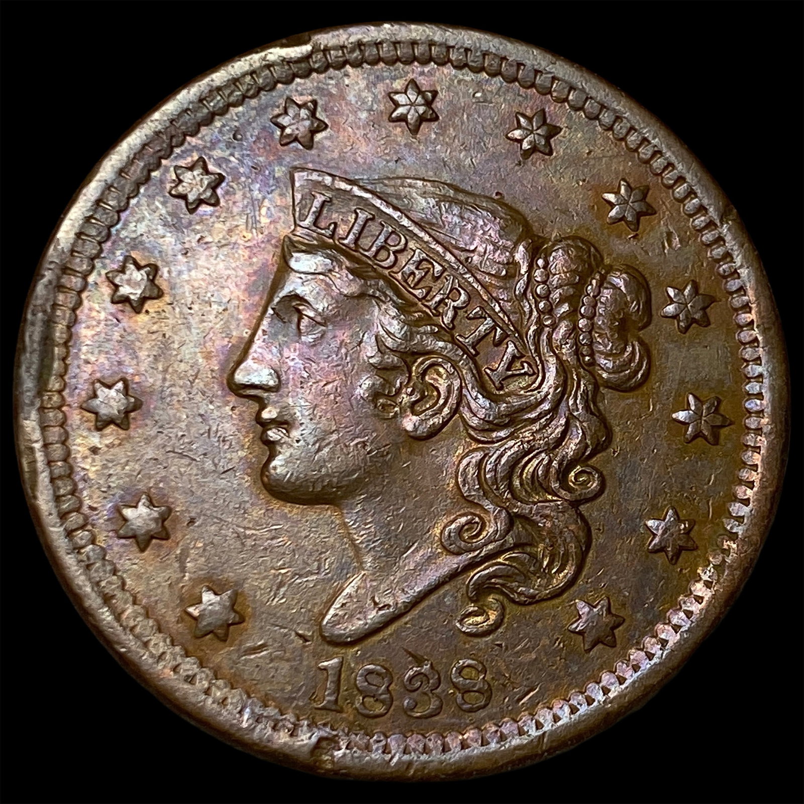 1838 Braided Hair Large Cent CHOICE AU: 1838 Braided Hair Large Cent CHOICE AU