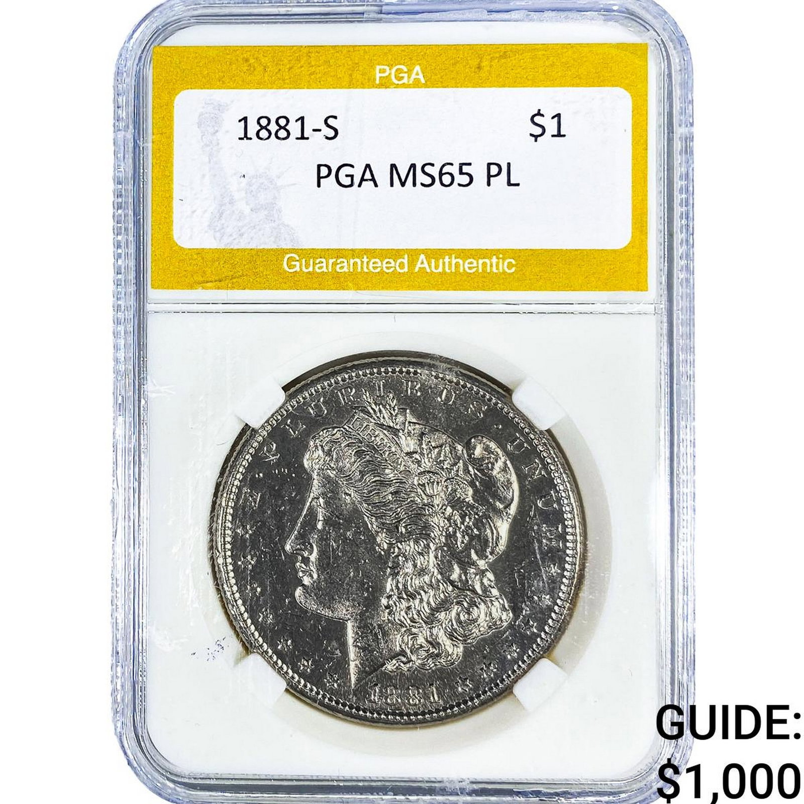 1881-S Morgan Silver Dollar PGA MS65 PL: 1881-S Morgan Silver Dollar PGA MS65 PL