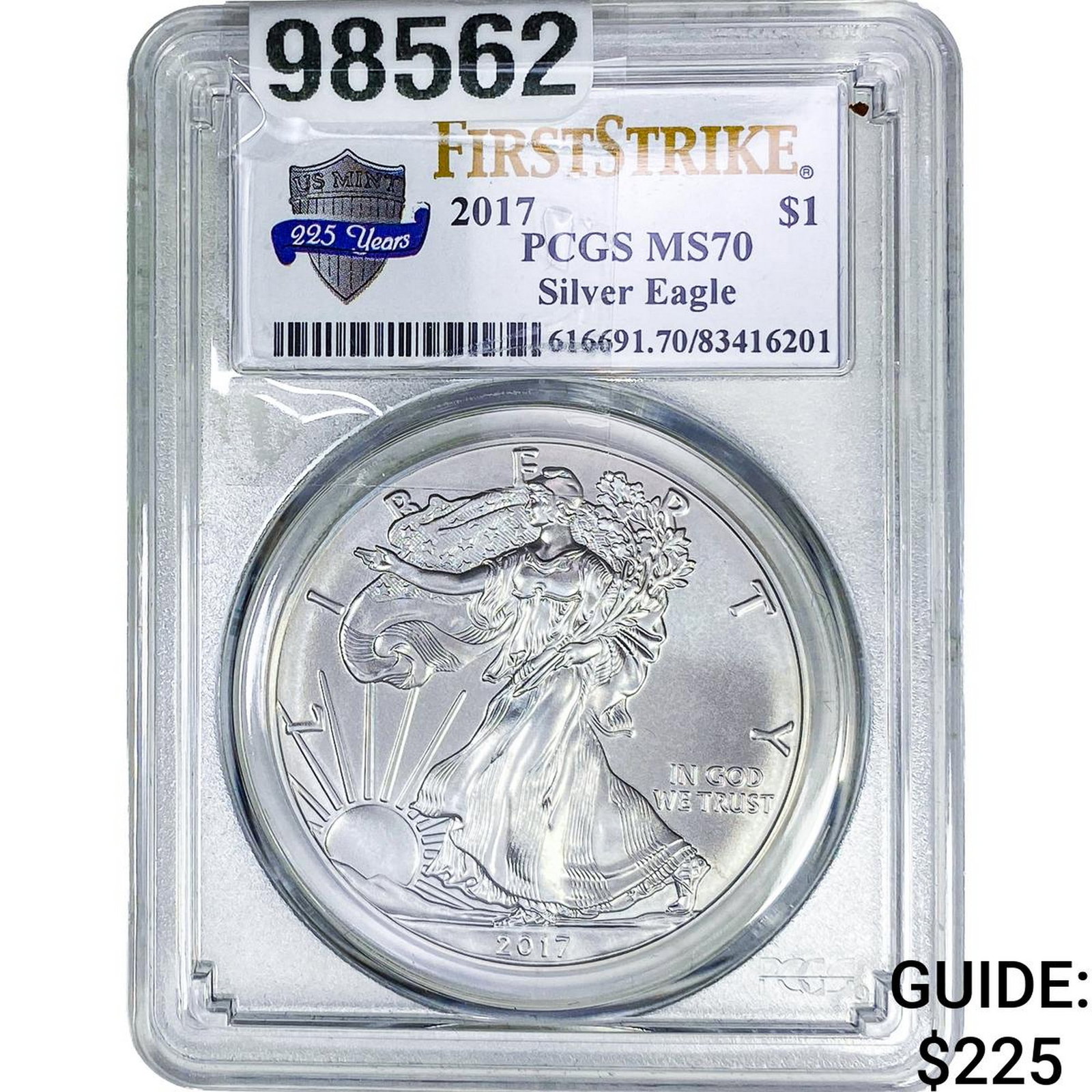 2017 Silver Eagle PCGS MS70: 2017 Silver Eagle PCGS MS70