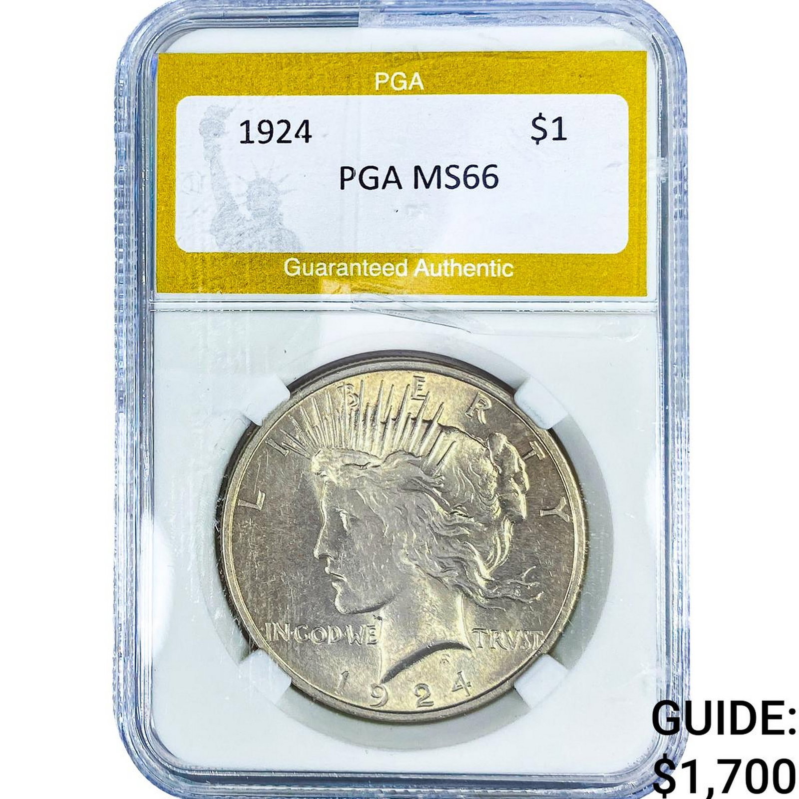 1924 Silver Peace Dollar PGA MS66: 1924 Silver Peace Dollar PGA MS66