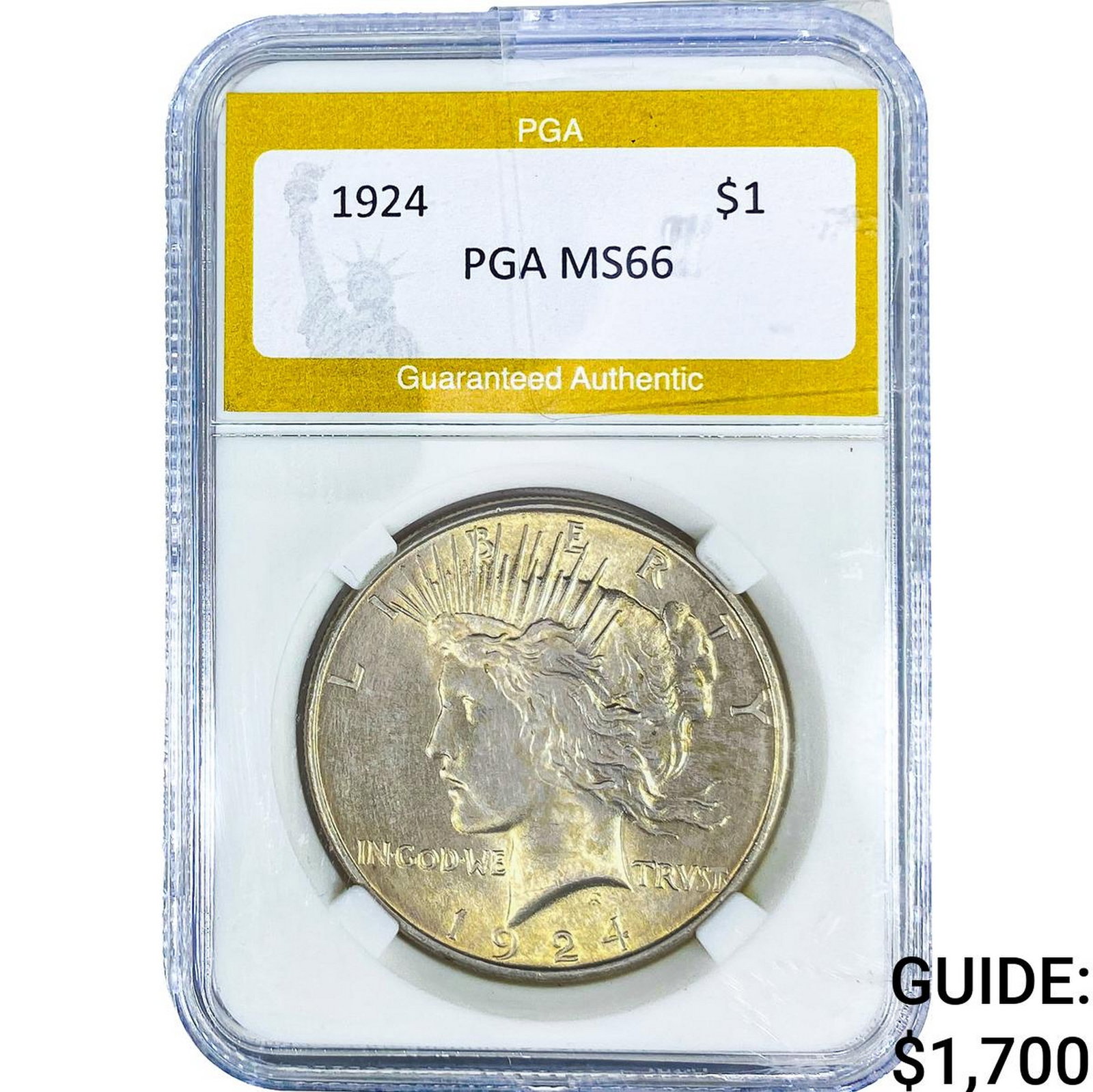 1924 Silver Peace Dollar PGA MS66: 1924 Silver Peace Dollar PGA MS66