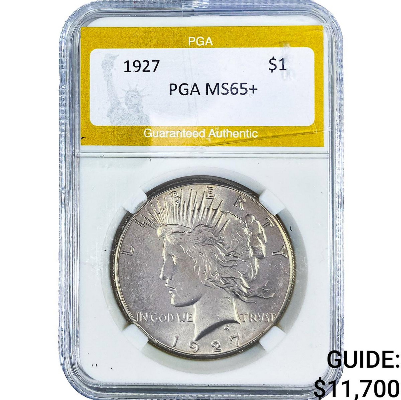 1927 Silver Peace Dollar PGA MS65+: 1927 Silver Peace Dollar PGA MS65+