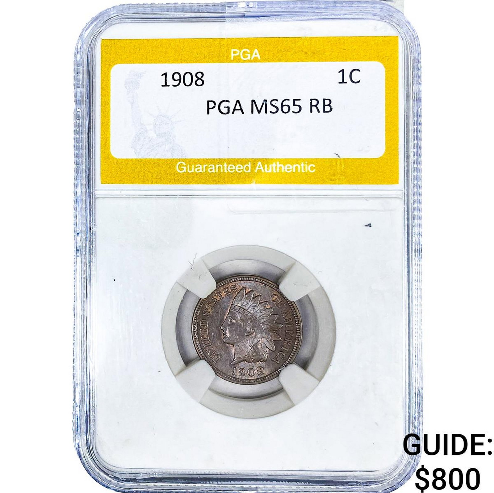 1908 Indian Head Cent PGA MS65 RB: 1908 Indian Head Cent PGA MS65 RB