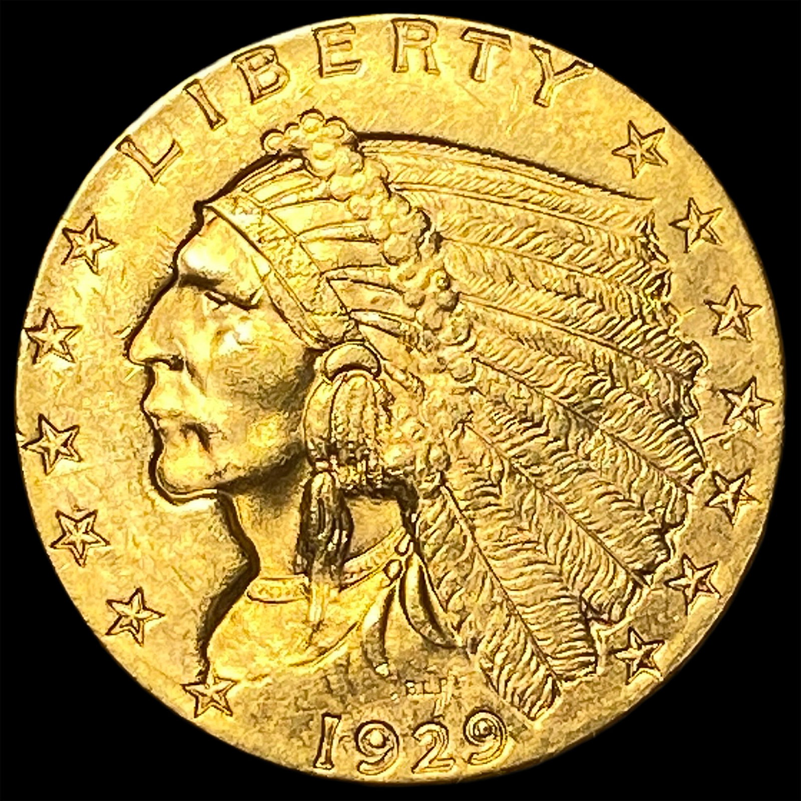 1929 Indian Head $2.5 Gold Quarter Eagle CLOSELY UNCIRCULATED: 1929 Indian Head $2.5 Gold Quarter Eagle CLOSELY UNCIRCULATED