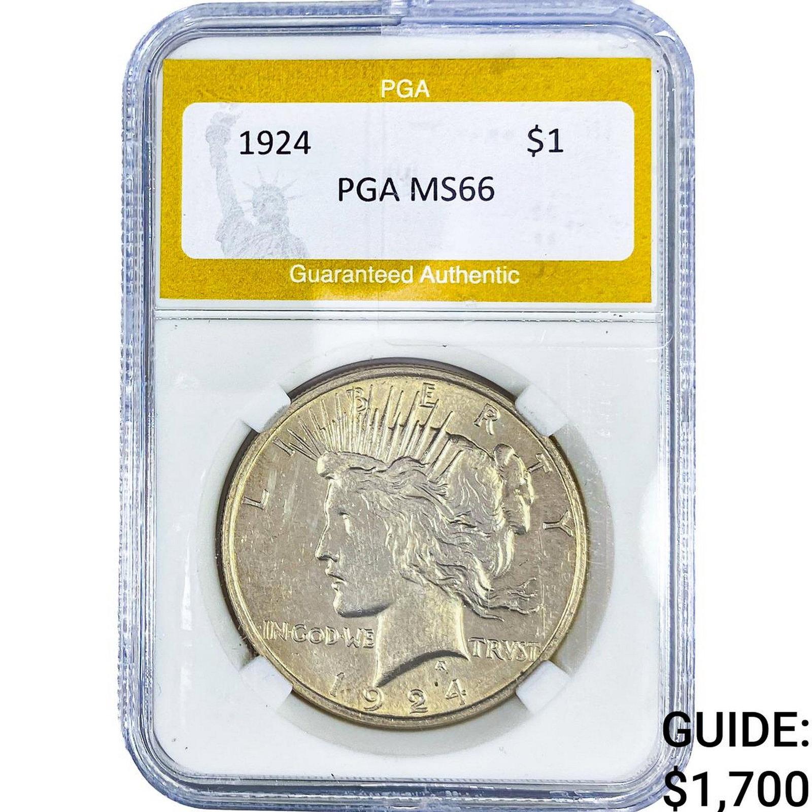 1924 Silver Peace Dollar PGA MS66: 1924 Silver Peace Dollar PGA MS66