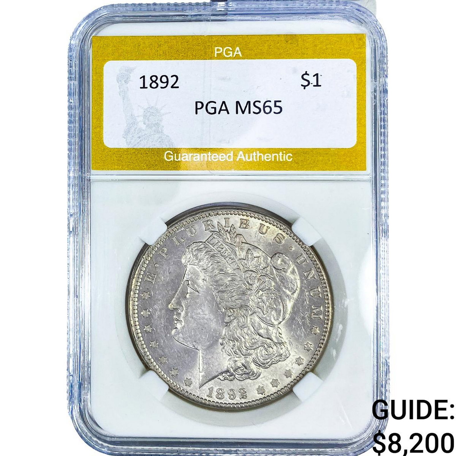 1892 Morgan Silver Dollar PGA MS65: 1892 Morgan Silver Dollar PGA MS65