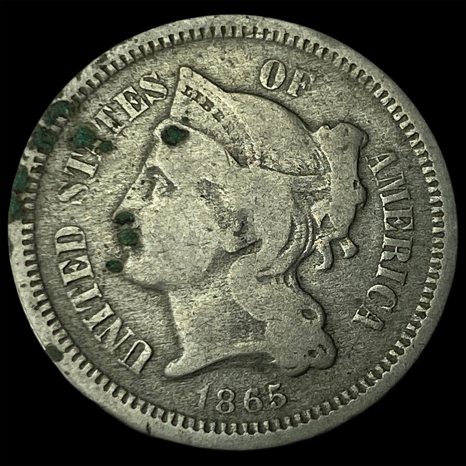 1865 Nickel Three-Cent Piece CLOSELY UNCIRCULATED: 1865 Nickel Three-Cent Piece CLOSELY UNCIRCULATED