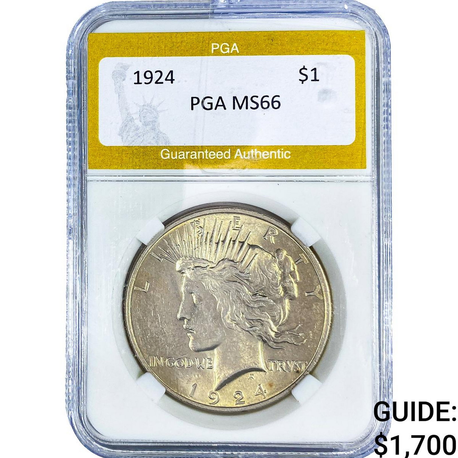 1924 Silver Peace Dollar PGA MS66: 1924 Silver Peace Dollar PGA MS66