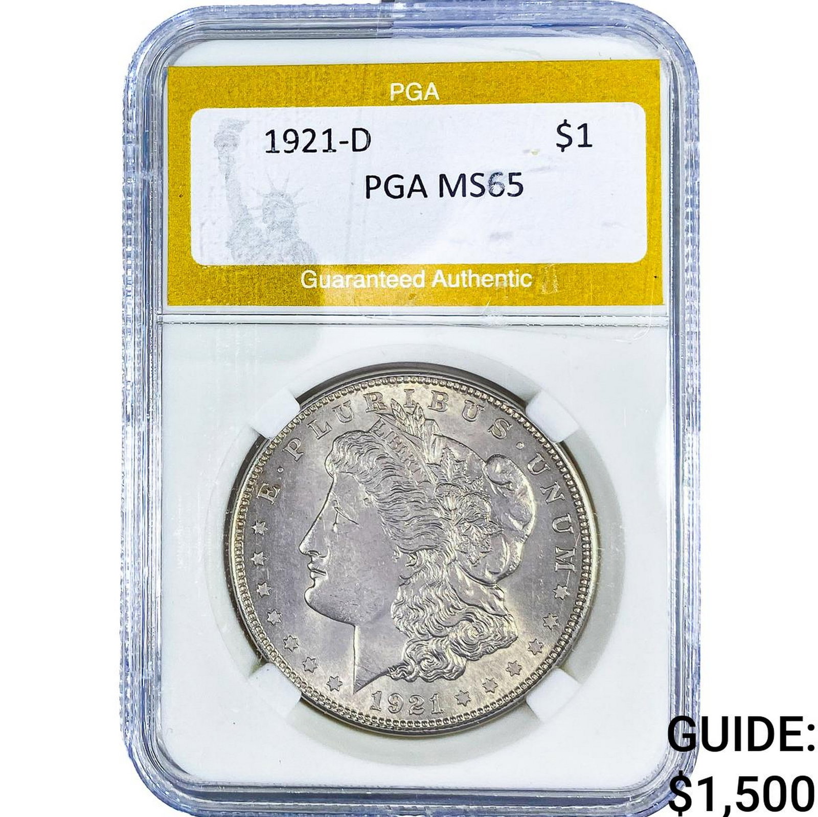 1921-D Morgan Silver Dollar PGA MS65: 1921-D Morgan Silver Dollar PGA MS65