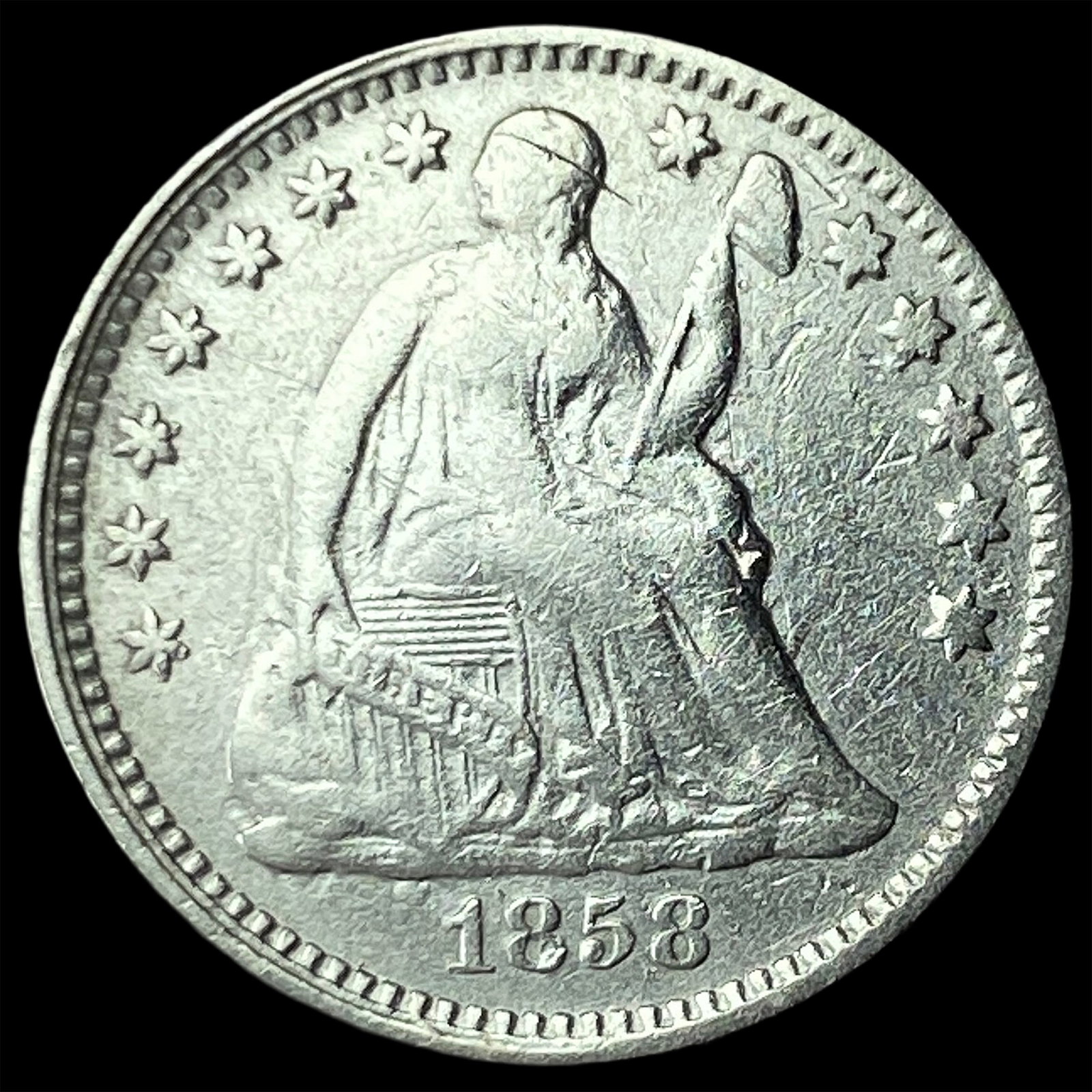1858 Seated Liberty Half Dime CLOSELY UNCIRCULATED: 1858 Seated Liberty Half Dime CLOSELY UNCIRCULATED