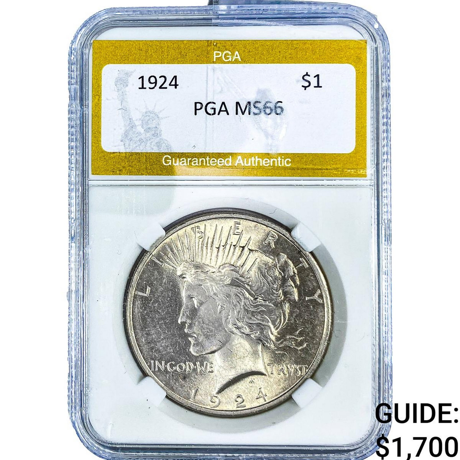 1924 Silver Peace Dollar PGA MS66: 1924 Silver Peace Dollar PGA MS66