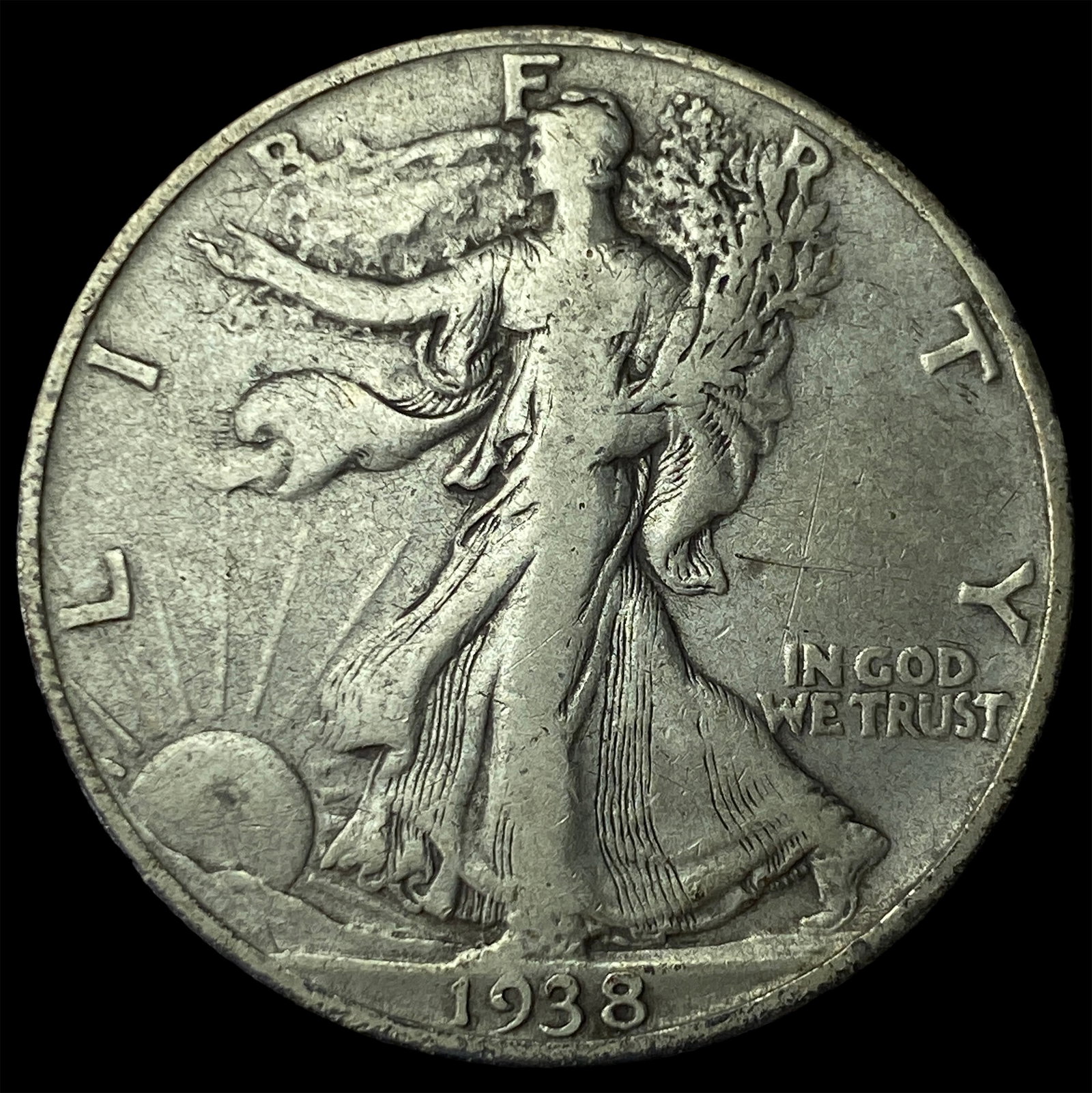 1938-D Silver Walking Liberty Half Dollar NICELY CIRCULATED: 1938-D Silver Walking Liberty Half Dollar NICELY CIRCULATED