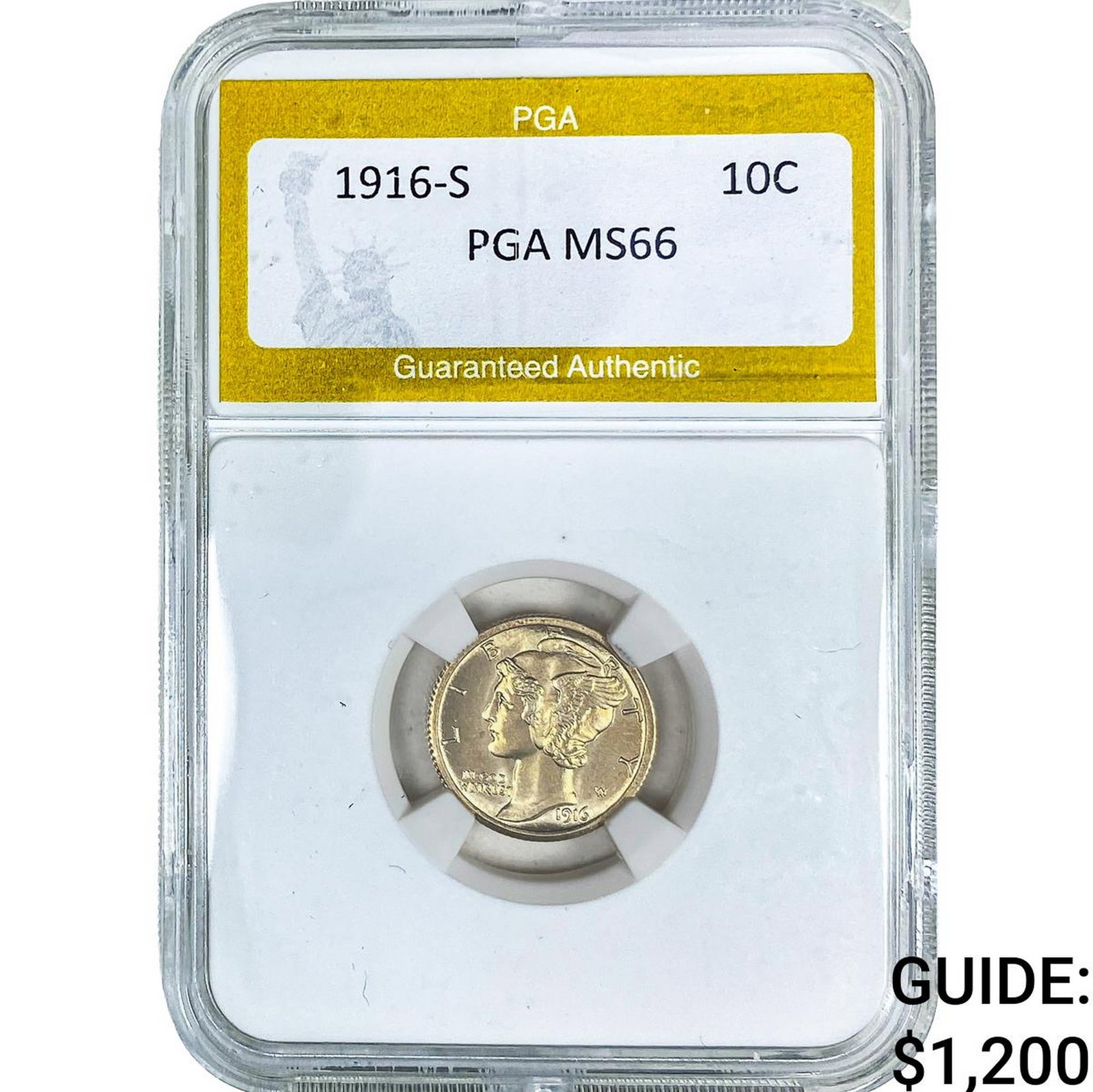 1916-S Mercury Silver Dime PGA MS66: 1916-S Mercury Silver Dime PGA MS66