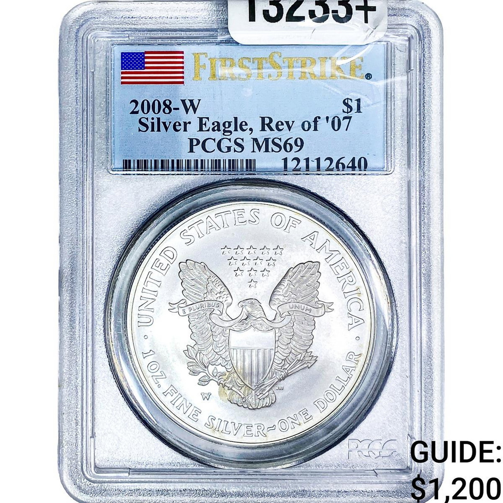 2008-W Rev. of '07 Silver Eagle PCGS MS69: 2008-W Rev. of '07 Silver Eagle PCGS MS69