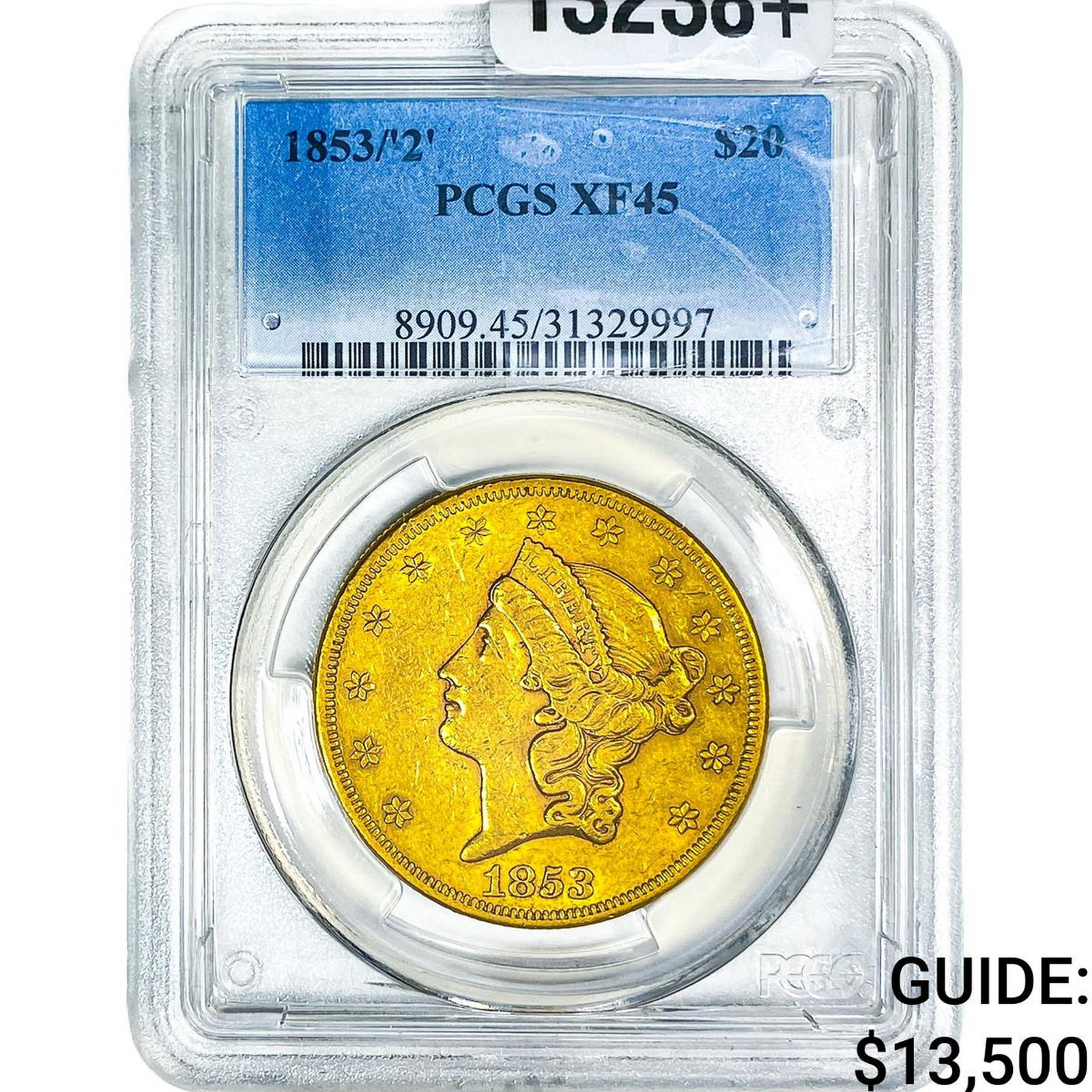1853/'2' $20 Gold Double Eagle PCGS XF45: 1853/'2' $20 Gold Double Eagle PCGS XF45