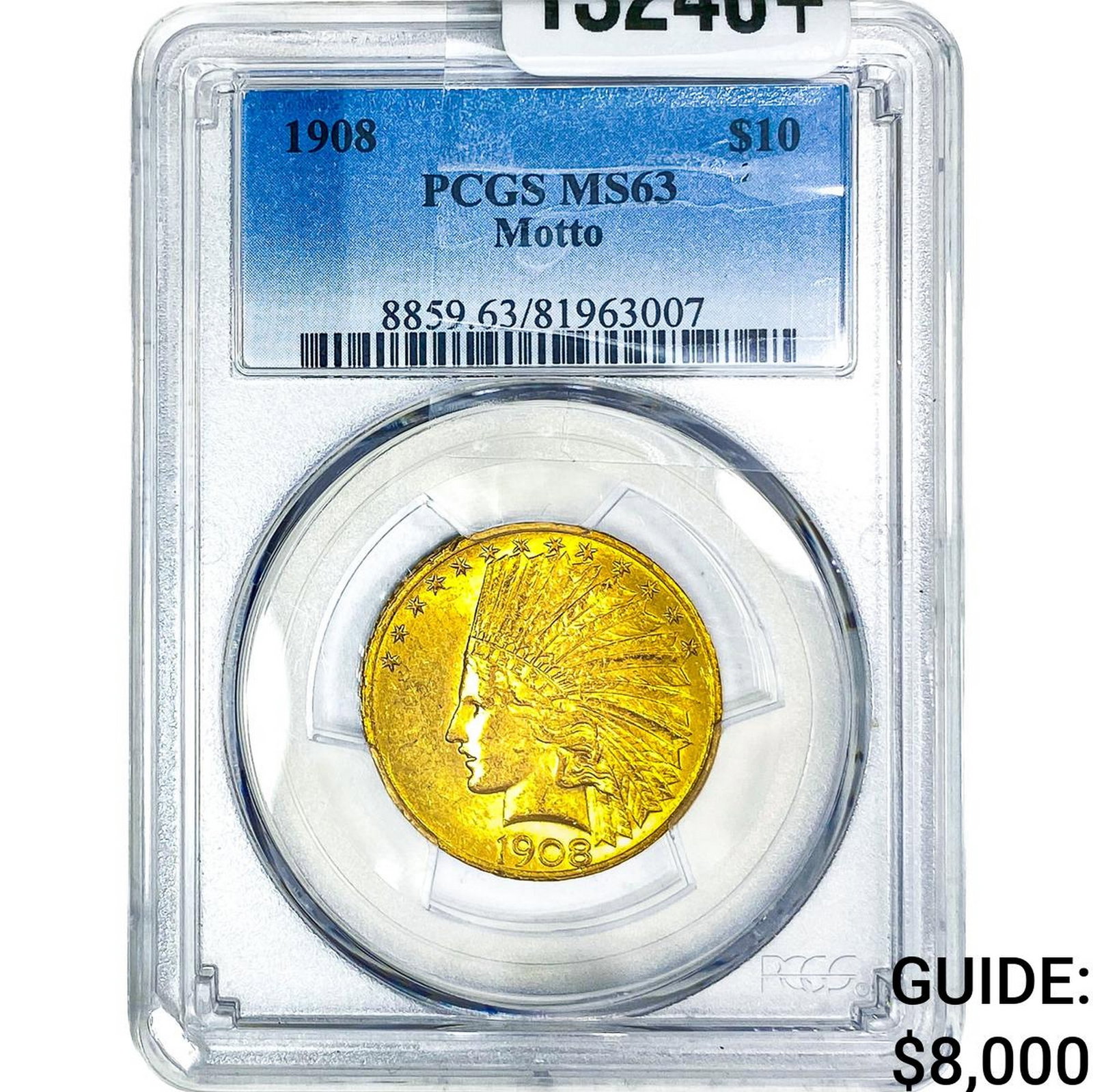 1908 $10 Gold Eagle PCGS MS63 Motto: 1908 $10 Gold Eagle PCGS MS63 Motto