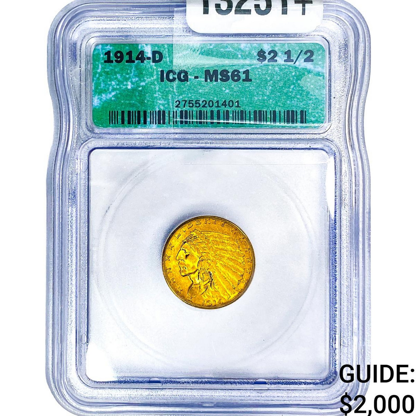 1914-D $2.50 Gold Quarter Eagle ICG MS61: 1914-D $2.50 Gold Quarter Eagle ICG MS61