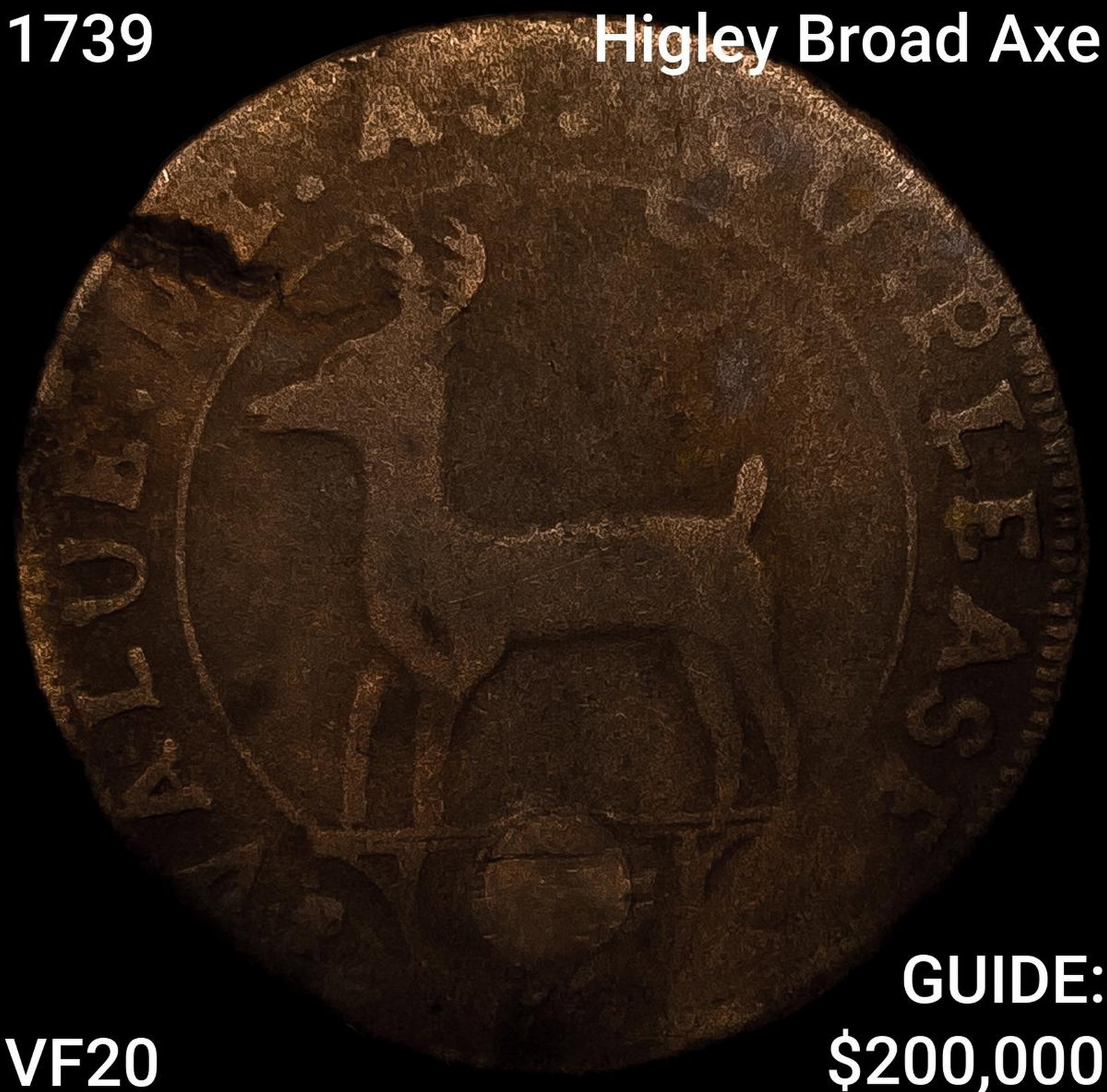 1739 Higley Broad Axe Colonial 3 Pence: 1739 Higley Broad Axe Colonial 3 Pence