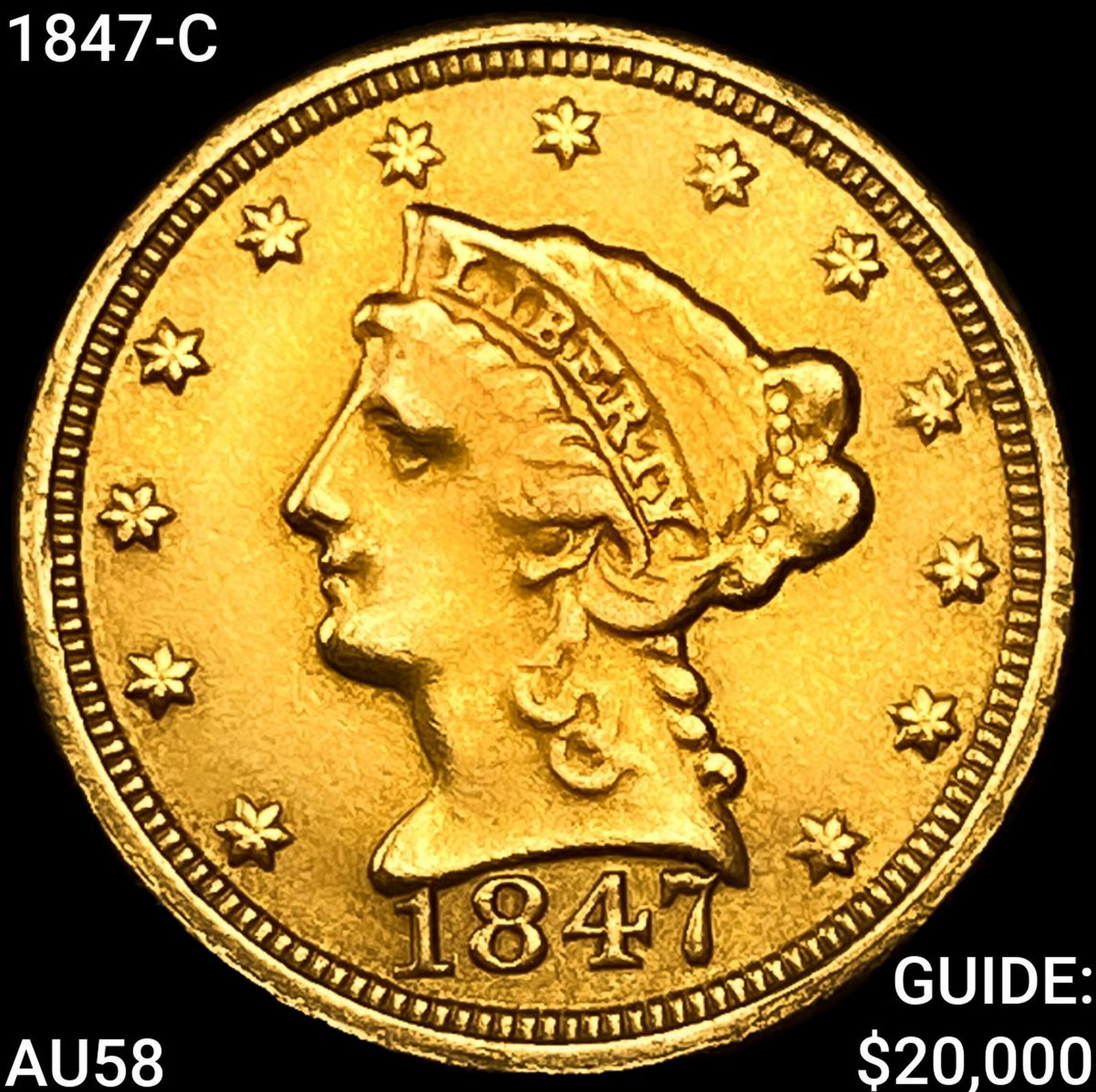 1847-C $2.50 Gold Quarter Eagle CHOICE AU: 1847-C $2.50 Gold Quarter Eagle CHOICE AU