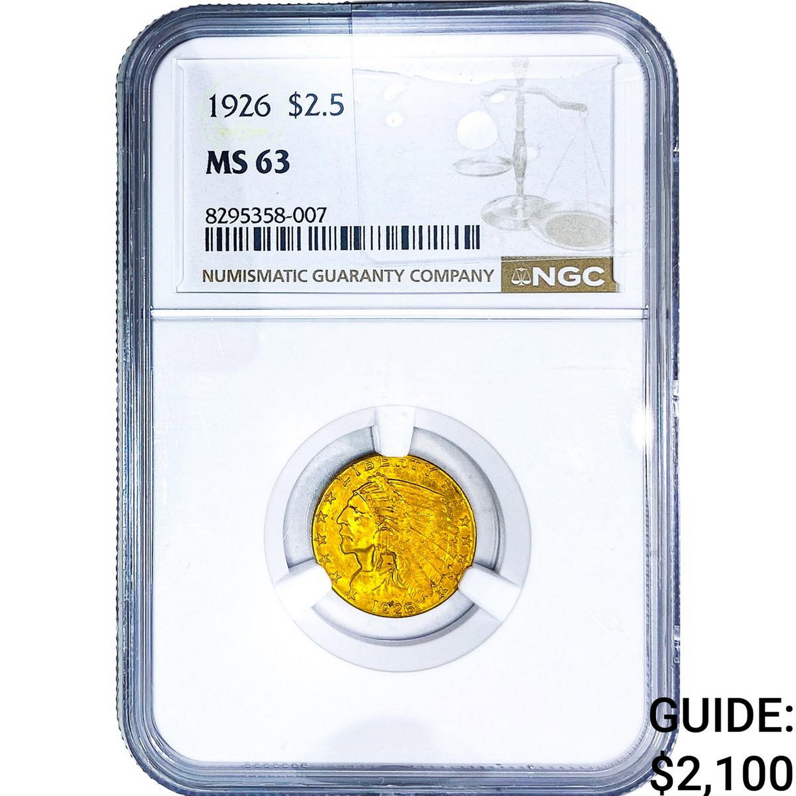 1926 $2.50 Gold Quarter Eagle NGC MS63: 1926 $2.50 Gold Quarter Eagle NGC MS63