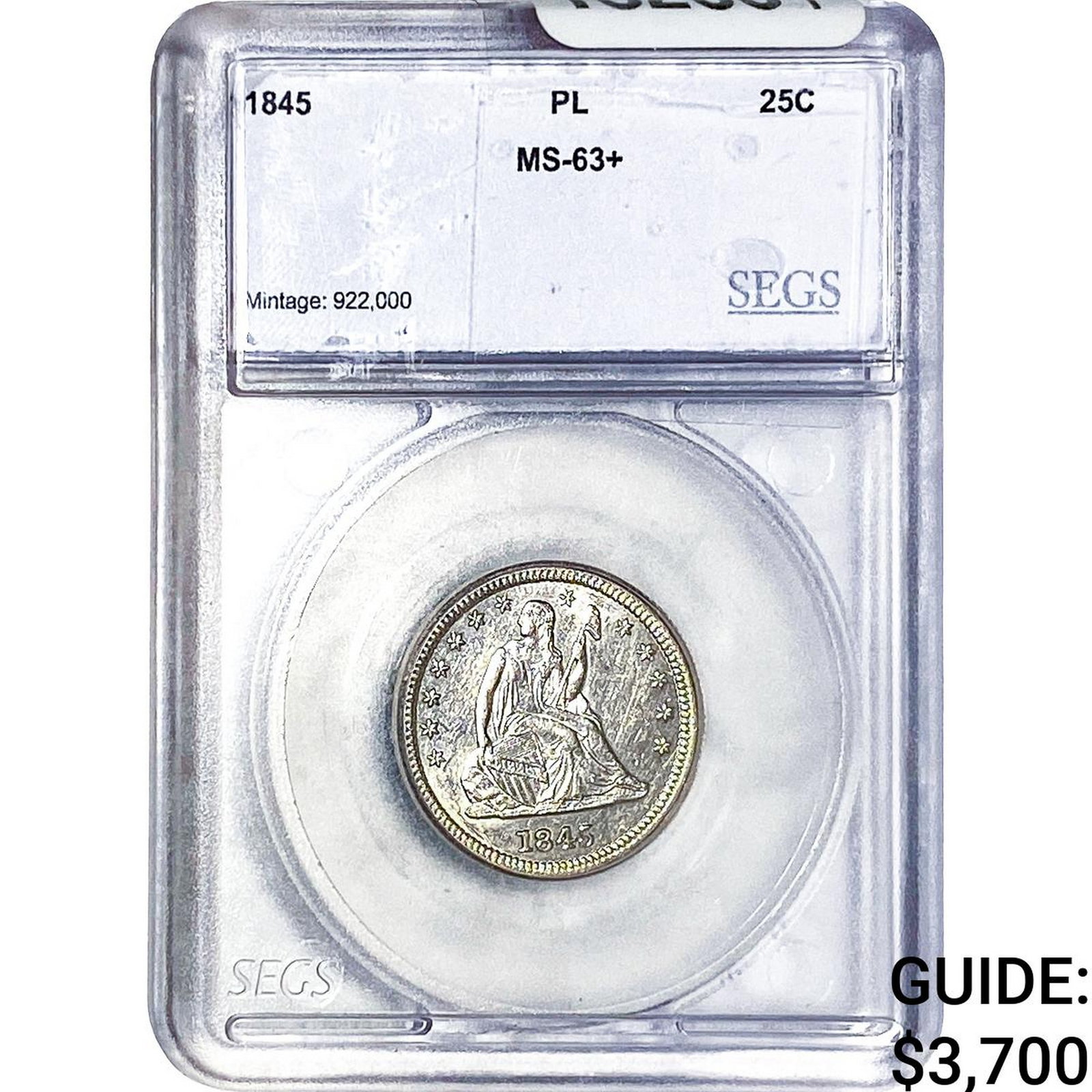 1845 Seated Liberty Quarter SEGS MS63+ (1 of 4)