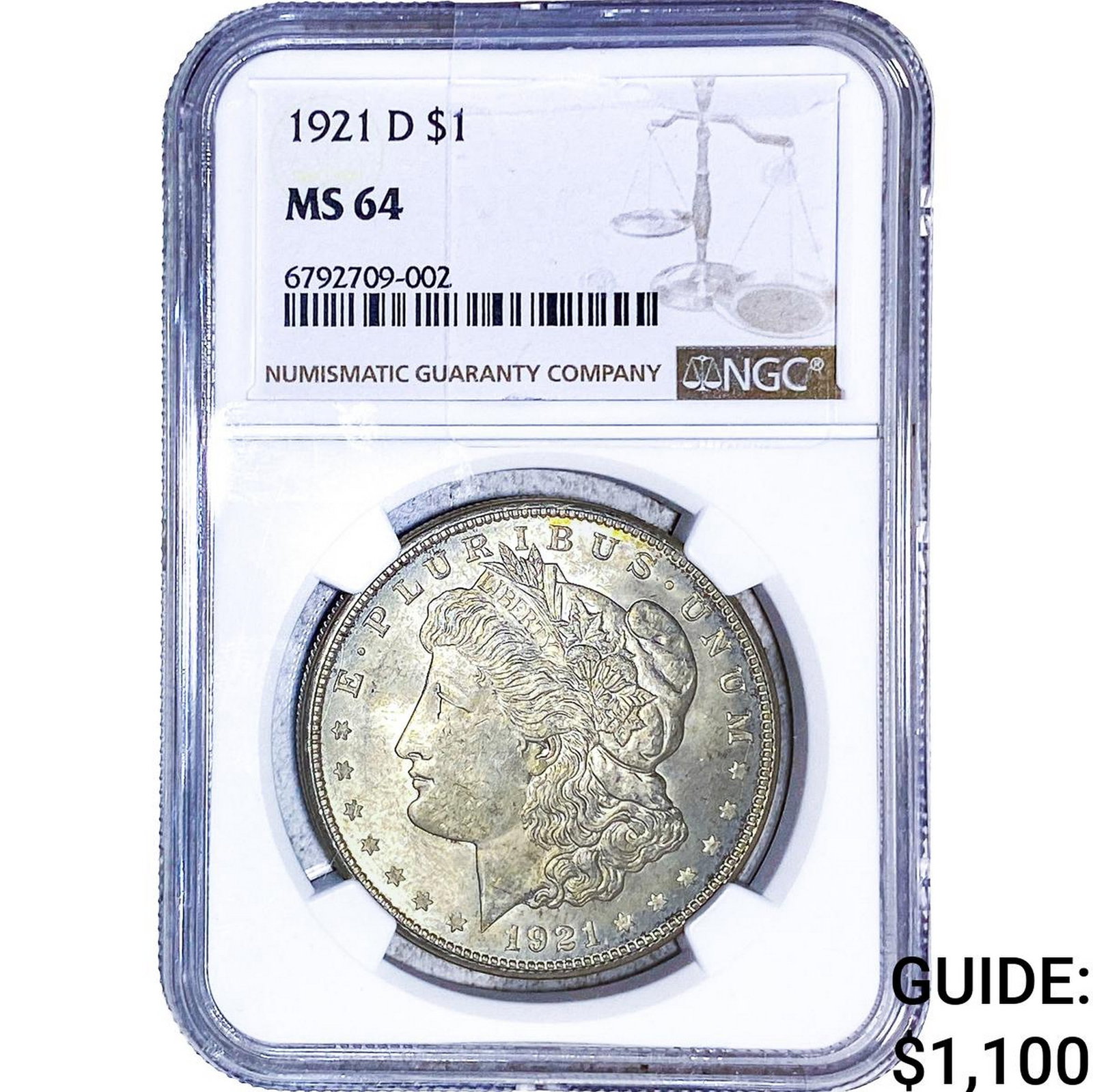 1821-D Morgan Silver Dollar NGC MS54: 1821-D Morgan Silver Dollar NGC MS54