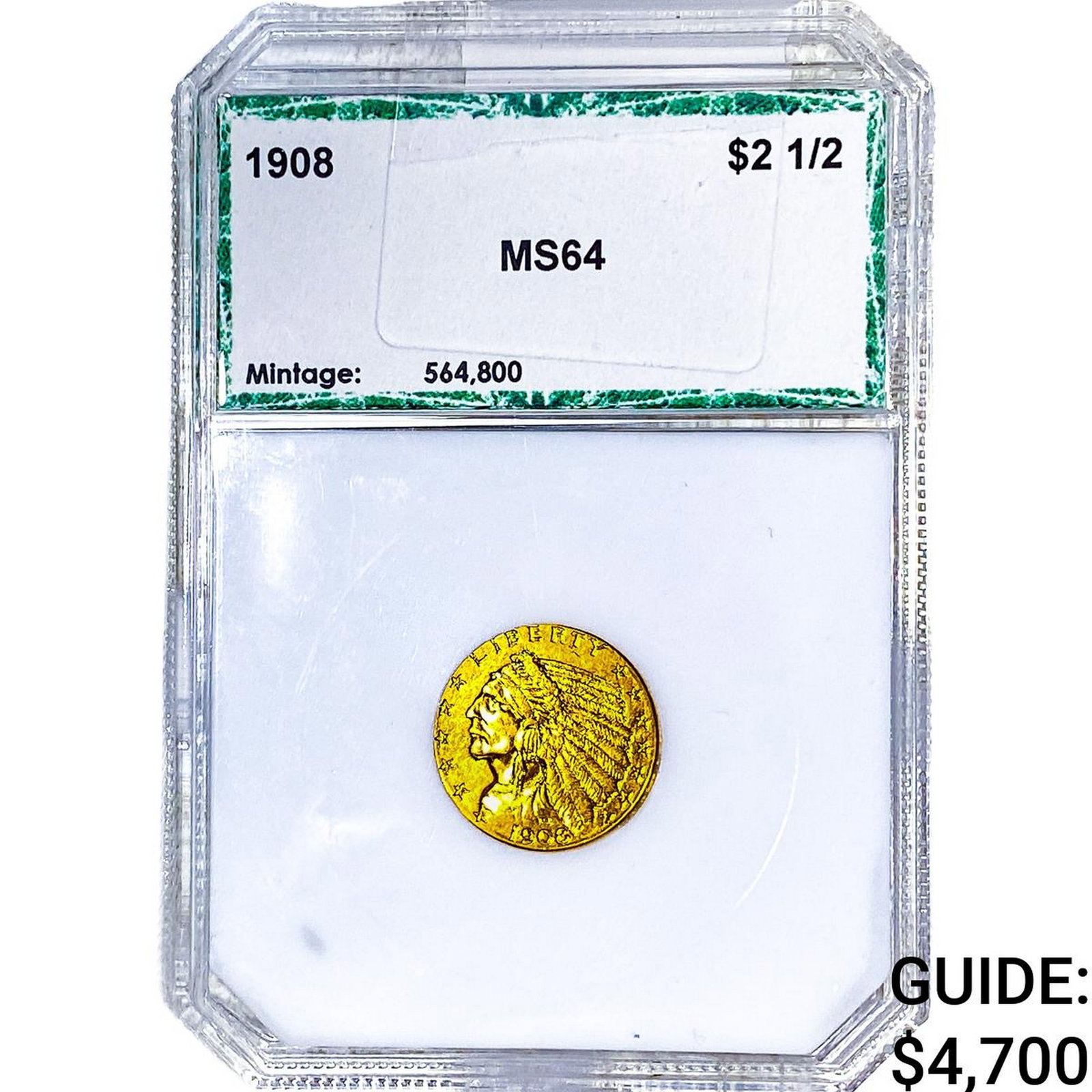 1908 $2.50 Gold Quarter Eagle PCI MS64: 1908 $2.50 Gold Quarter Eagle PCI MS64
