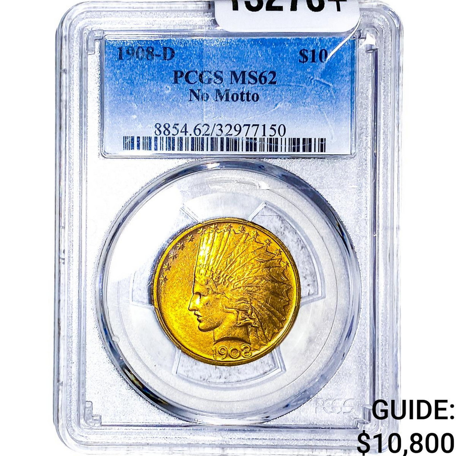 1908-D $10 Gold Eagle PCGS MS62 No Motto: 1908-D $10 Gold Eagle PCGS MS62 No Motto