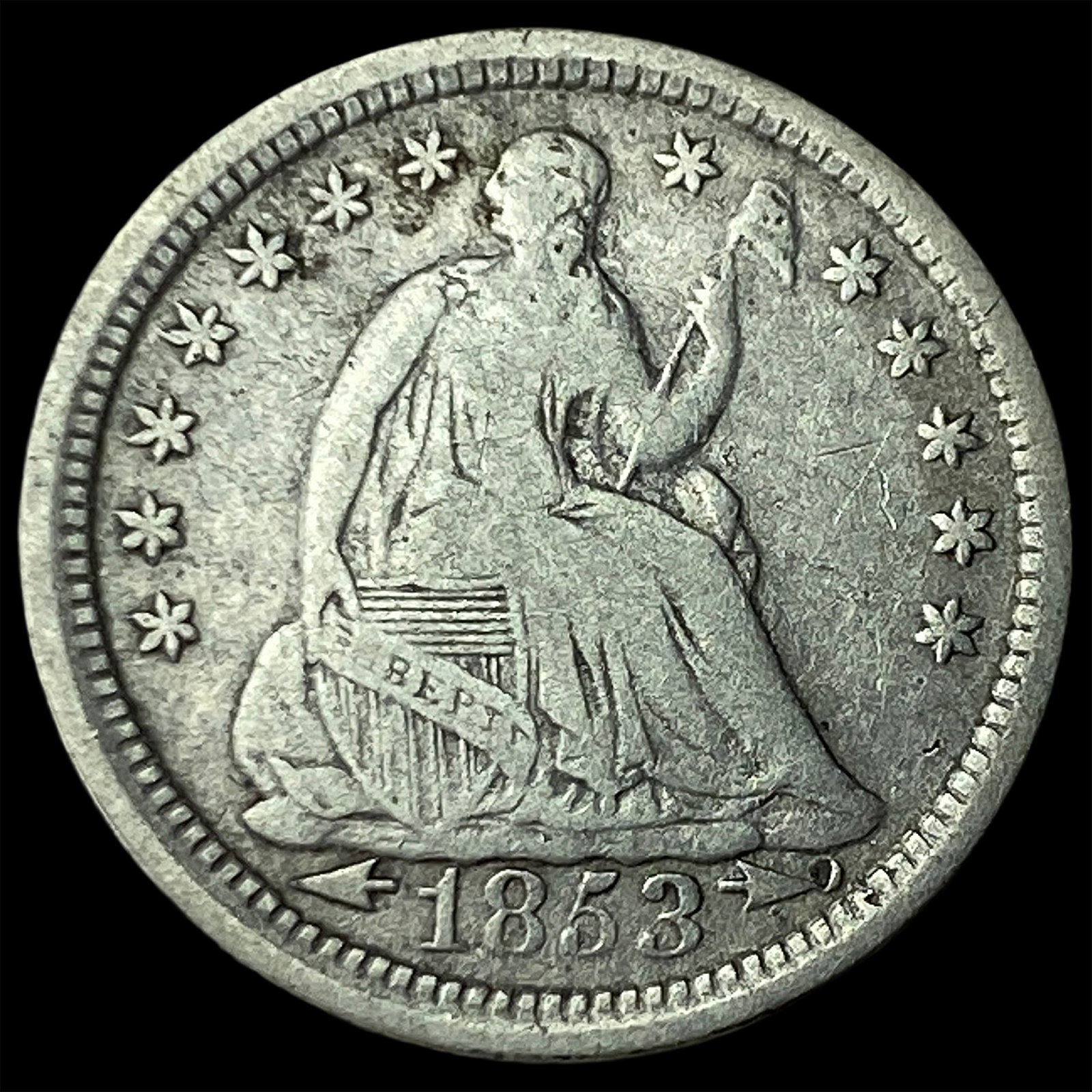 1853 Arrows Seated Liberty Half Dime LIGHTLY CIRCULATED: 1853 Arrows Seated Liberty Half Dime LIGHTLY CIRCULATED