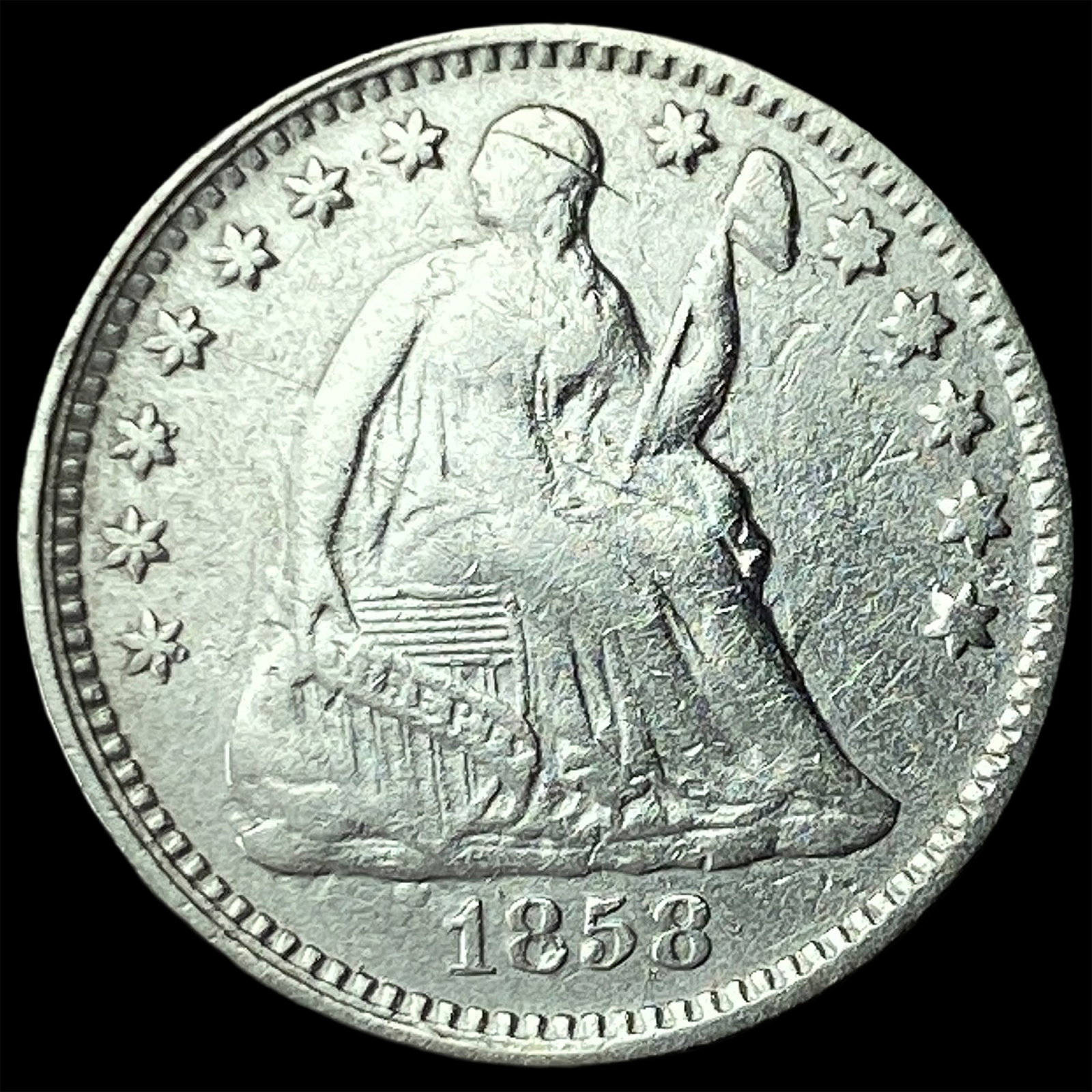 1858 Silver Seated Liberty Half Dime NEARLY UNCIRCULATED: 1858 Silver Seated Liberty Half Dime NEARLY UNCIRCULATED