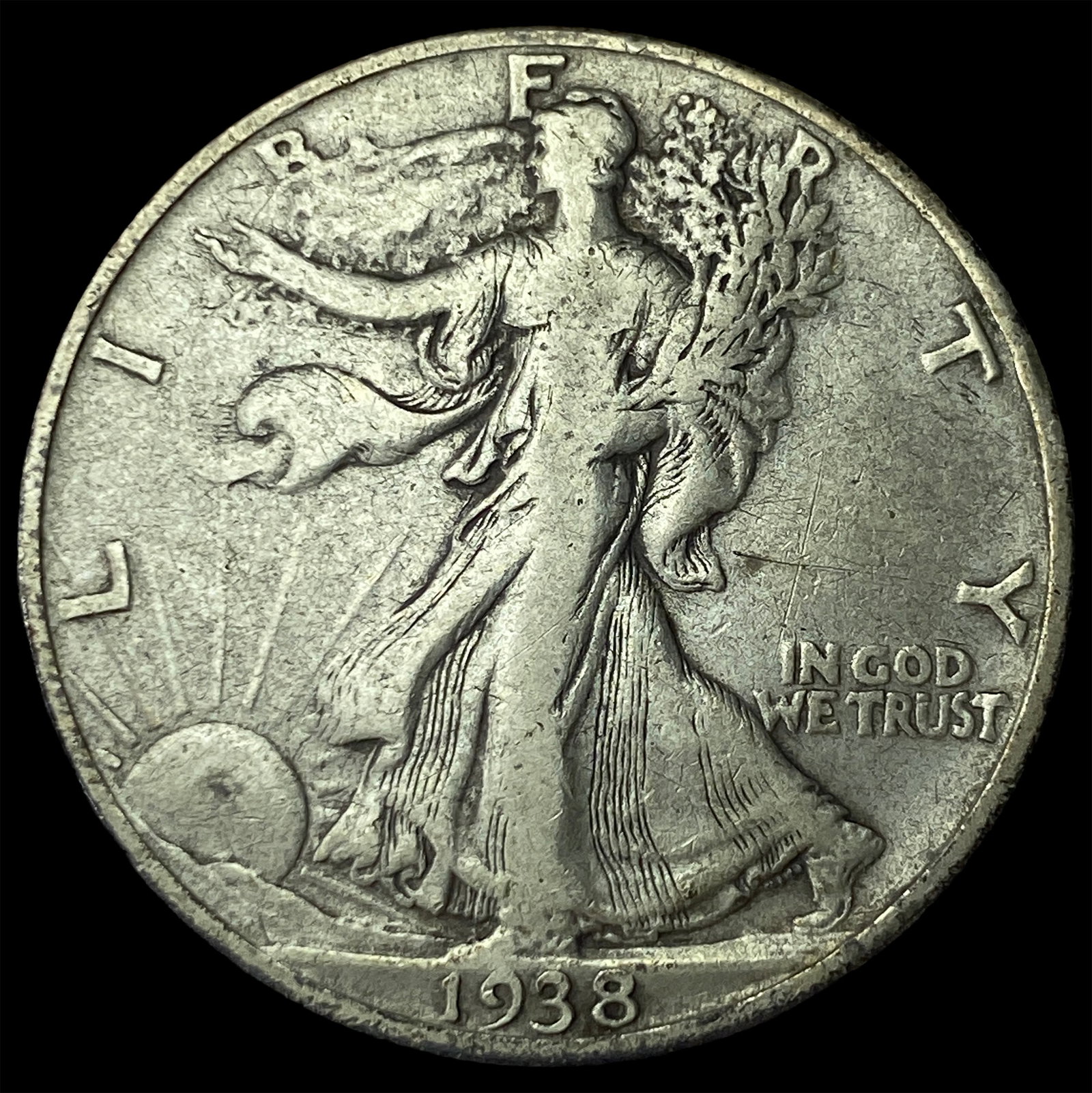 1938-D Silver Walking Liberty Half Dollar NEARLY UNCIRCULATED: 1938-D Silver Walking Liberty Half Dollar NEARLY UNCIRCULATED