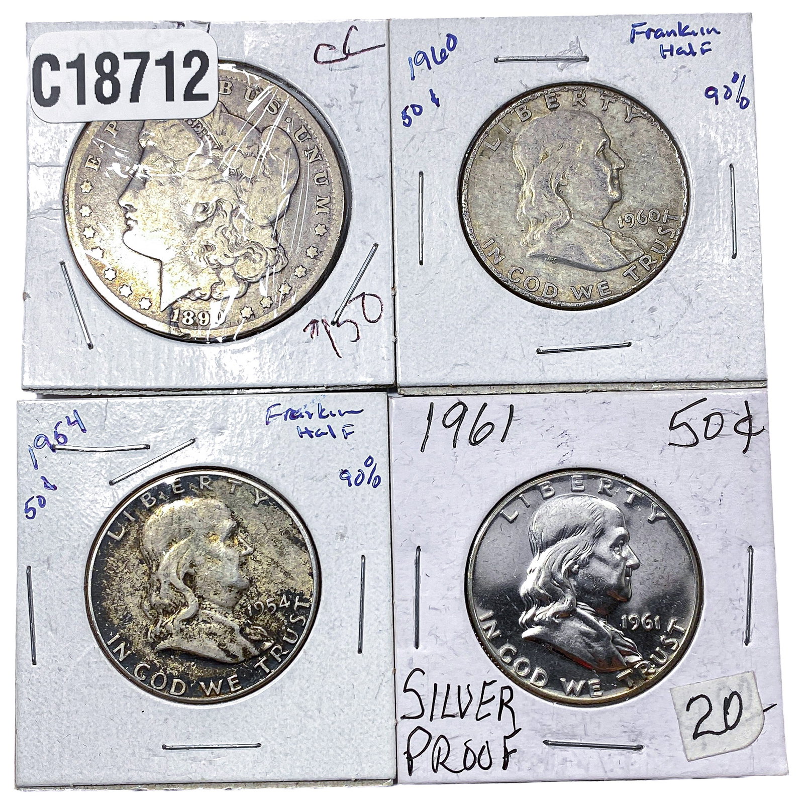 [4 Coins] 1890-1964 Morgan $1 & Franklin 50Cs (1 of 2)