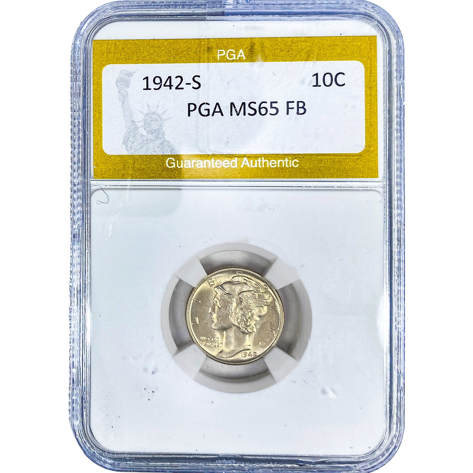 1942-S Mercury Silver Dime PGA MS65 FB: 1942-S Mercury Silver Dime PGA MS65 FB