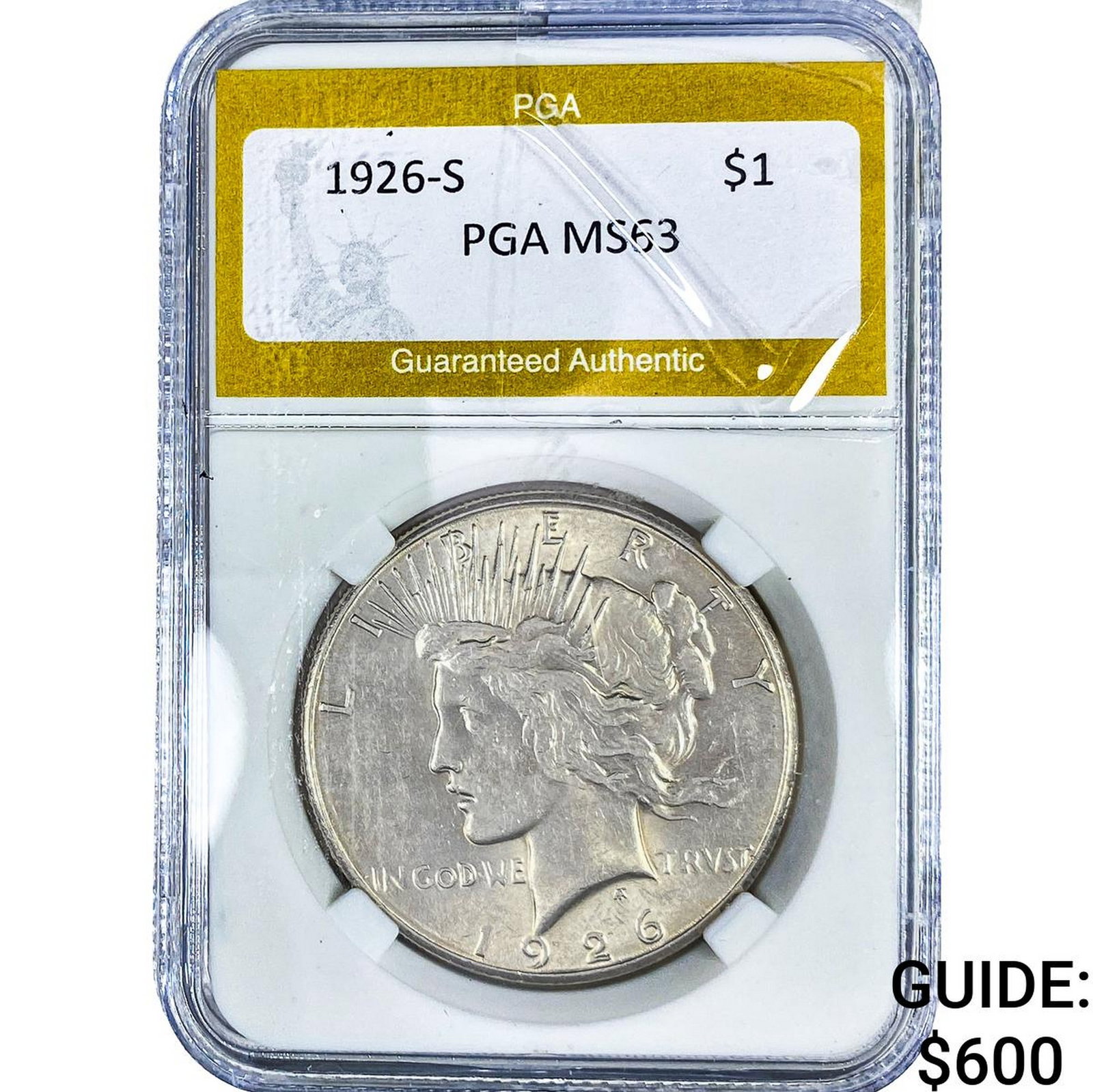 1926-S Silver Peace Dollar PGA MS63: 1926-S Silver Peace Dollar PGA MS63