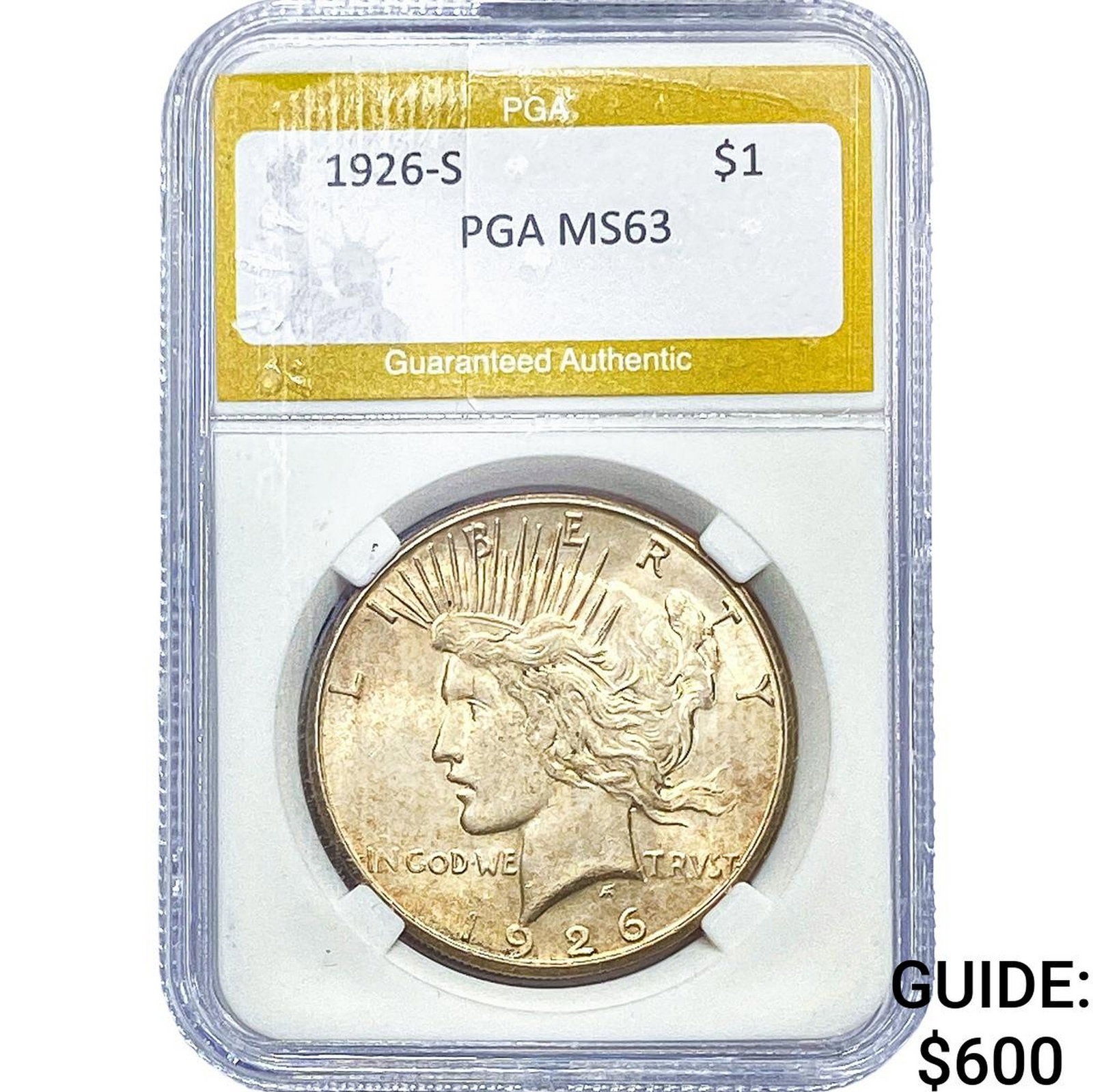 1926-S Silver Peace Dollar PGA MS63: 1926-S Silver Peace Dollar PGA MS63