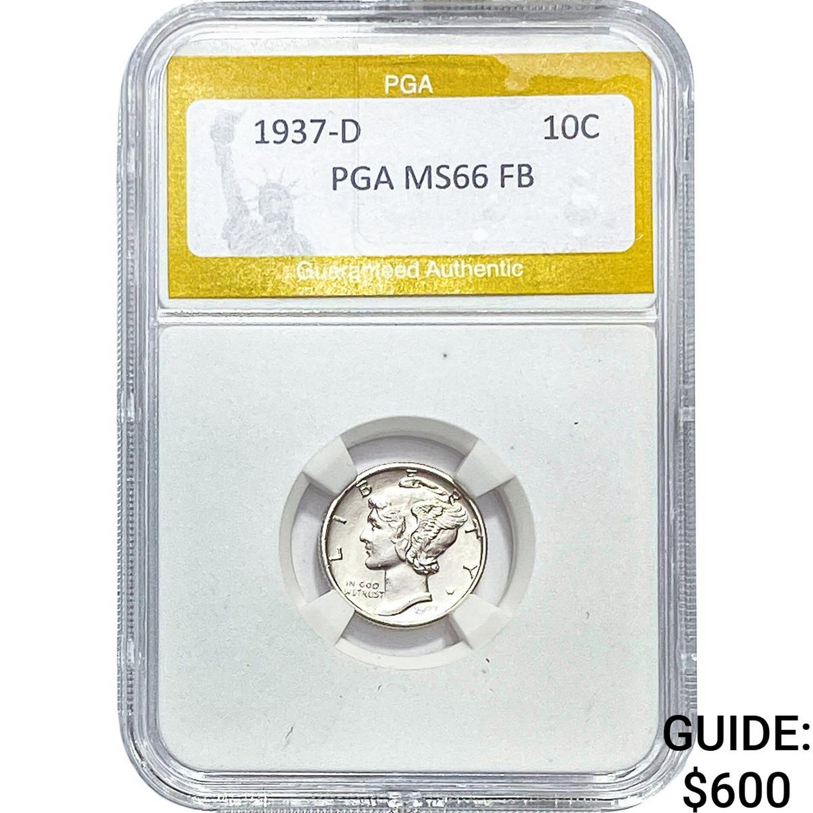 1937-D Mercury Silver Dime PGA MS66 FB: 1937-D Mercury Silver Dime PGA MS66 FB