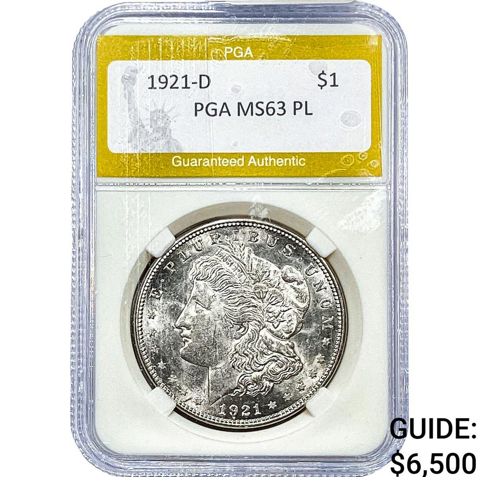1921-D Morgan Silver Dollar PGA MS63 PL: 1921-D Morgan Silver Dollar PGA MS63 PL