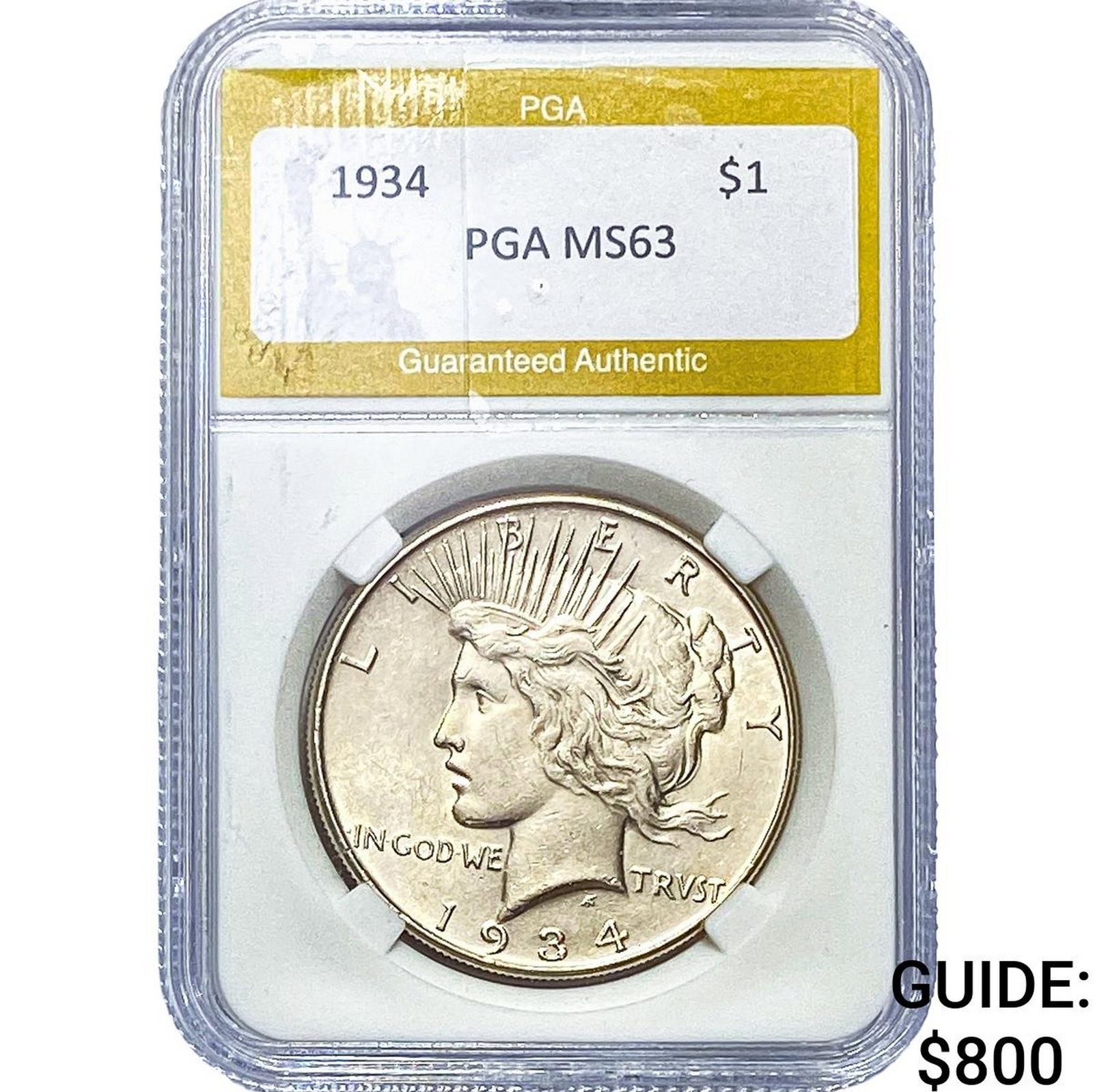 1934 Silver Peace Dollar PGA MS63: 1934 Silver Peace Dollar PGA MS63