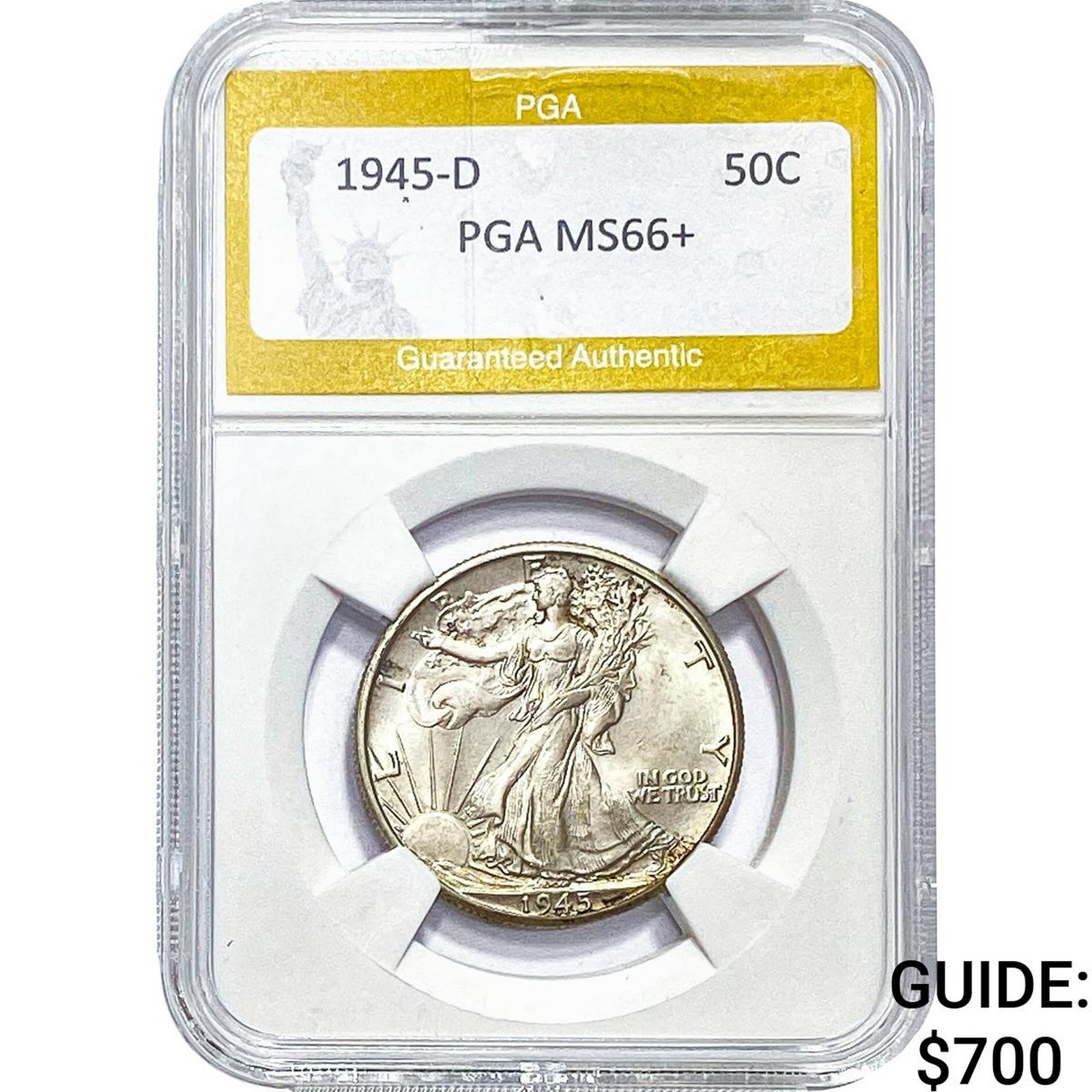 1945-D Walking Liberty Half Dollar PGA MS66+: 1945-D Walking Liberty Half Dollar PGA MS66+