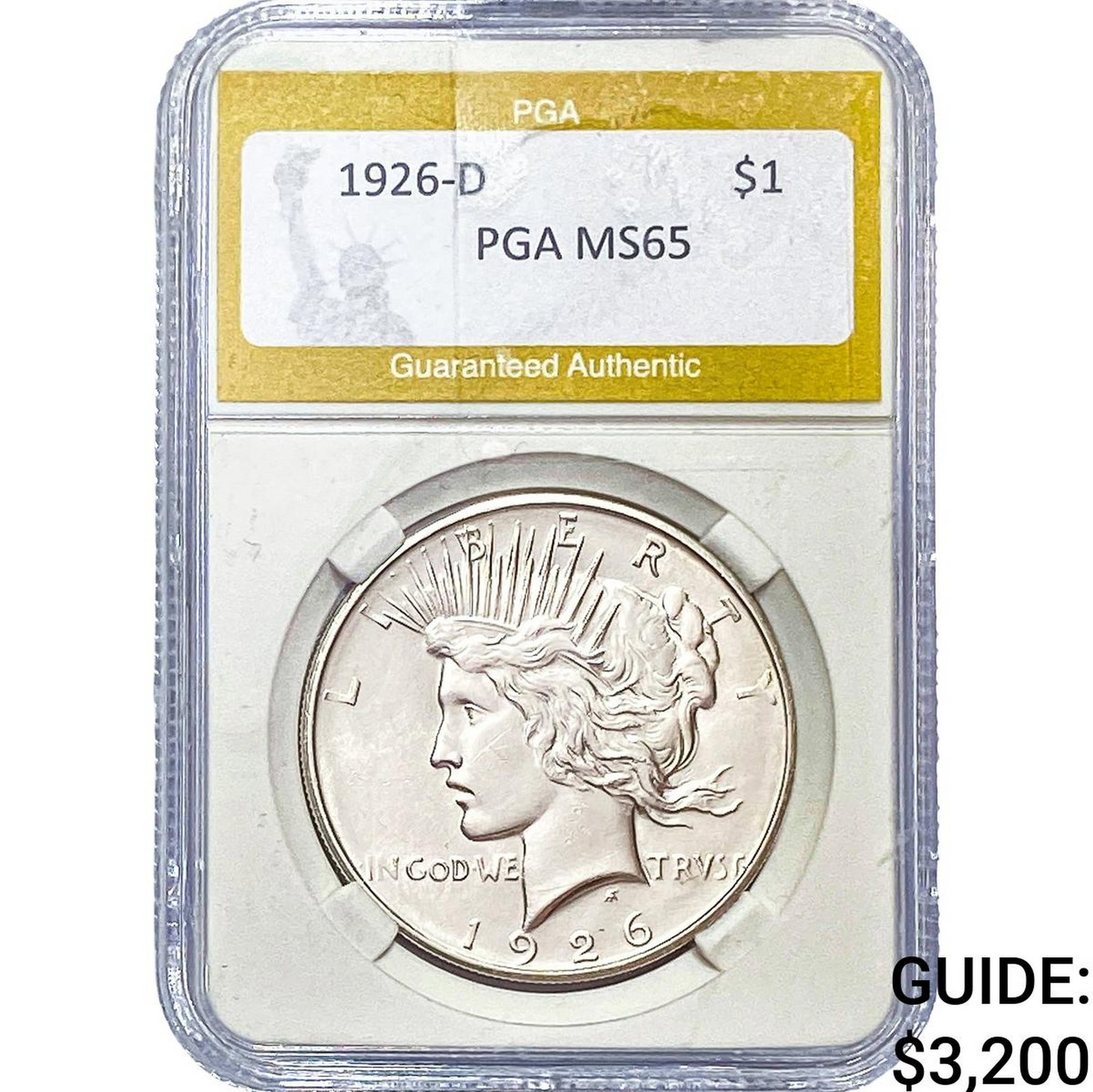 1926-D Silver Peace Dollar PGA MS65: 1926-D Silver Peace Dollar PGA MS65