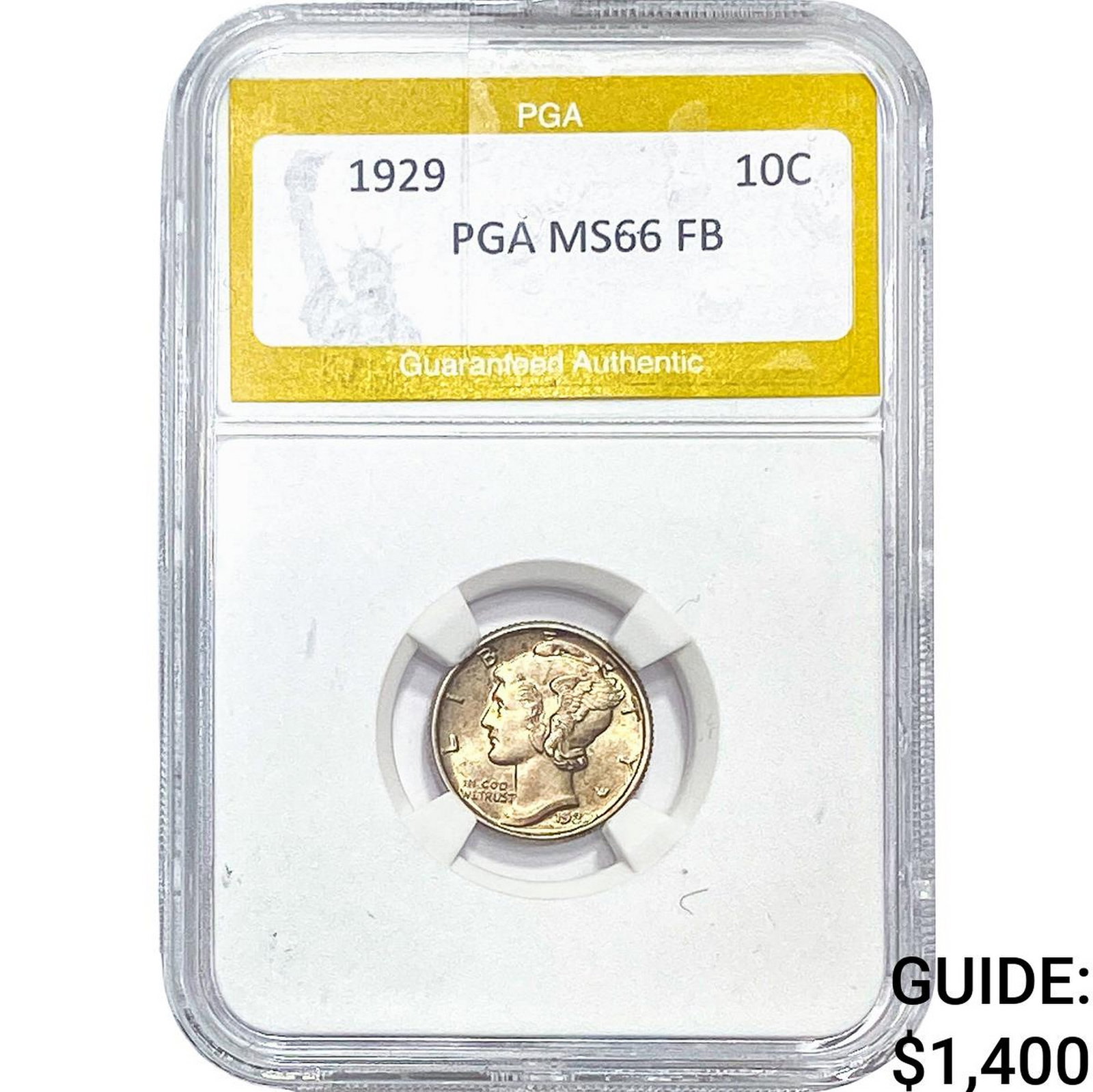 1929 Mercury Silver Dime PGA MS66 FB: 1929 Mercury Silver Dime PGA MS66 FB