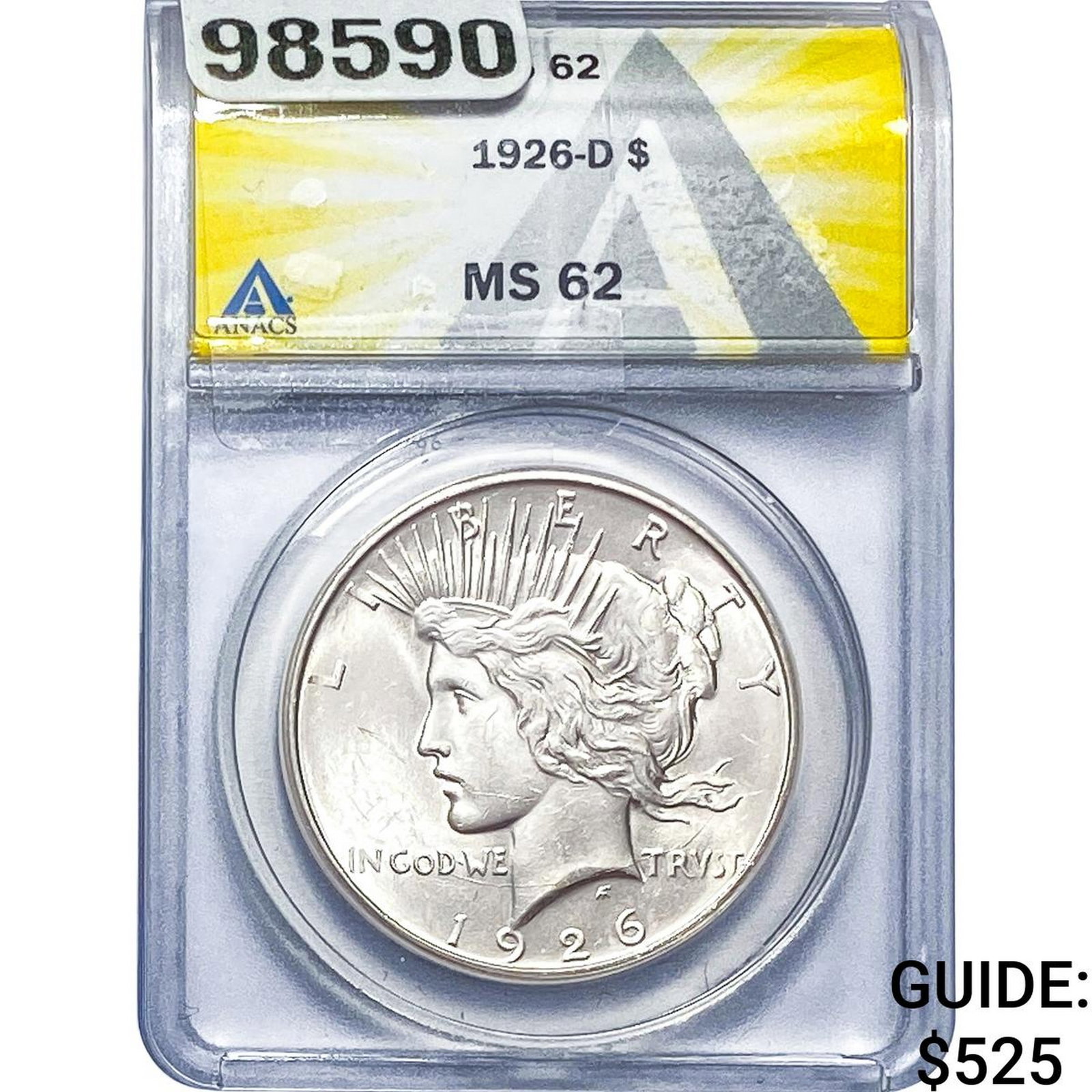 1926-D Silver Peace Dollar ANACS MS62: 1926-D Silver Peace Dollar ANACS MS62