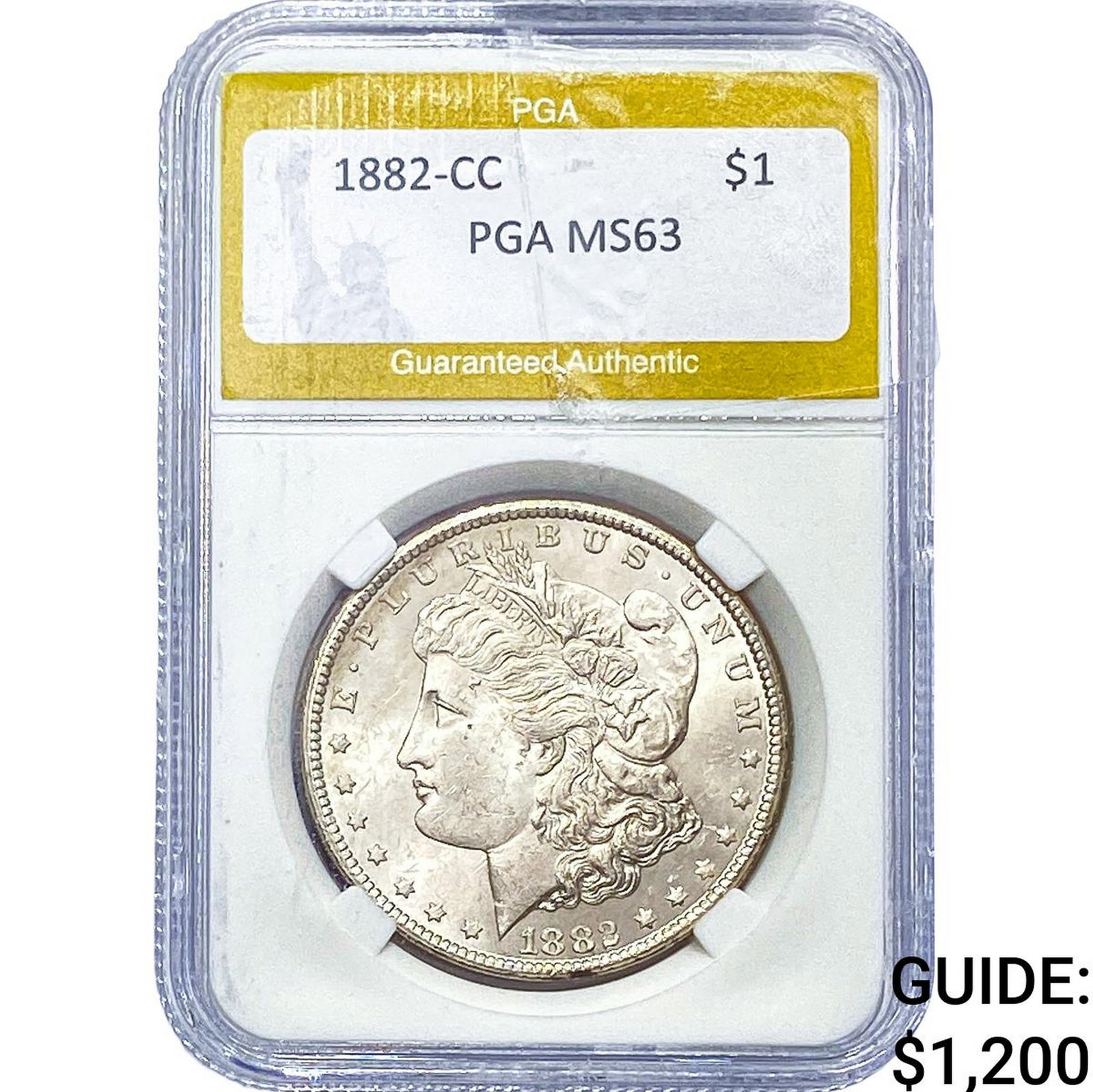 1882-CC Morgan Silver Dollar PGA MS63: 1882-CC Morgan Silver Dollar PGA MS63
