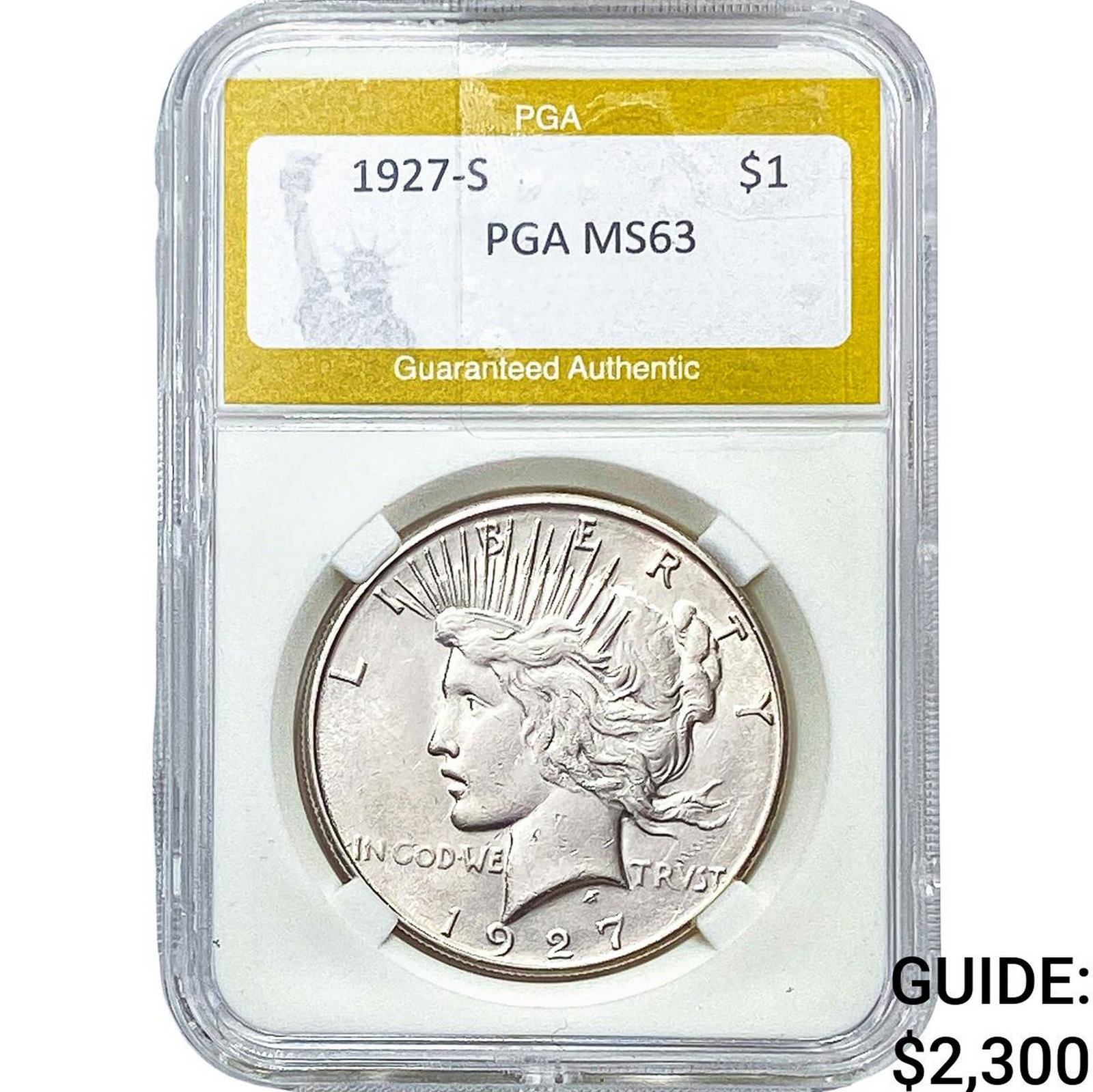 1927-S Silver Peace Dollar PGA MS63: 1927-S Silver Peace Dollar PGA MS63