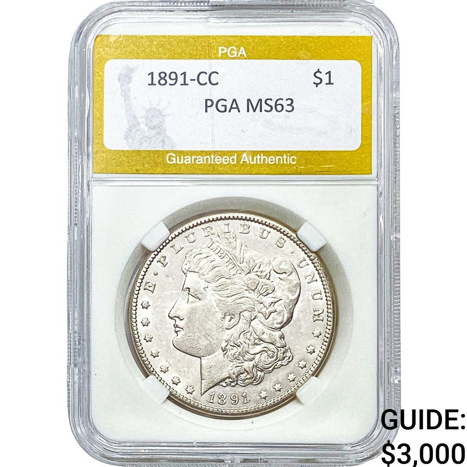 1891-CC Morgan Silver Dollar PGA MS63: 1891-CC Morgan Silver Dollar PGA MS63