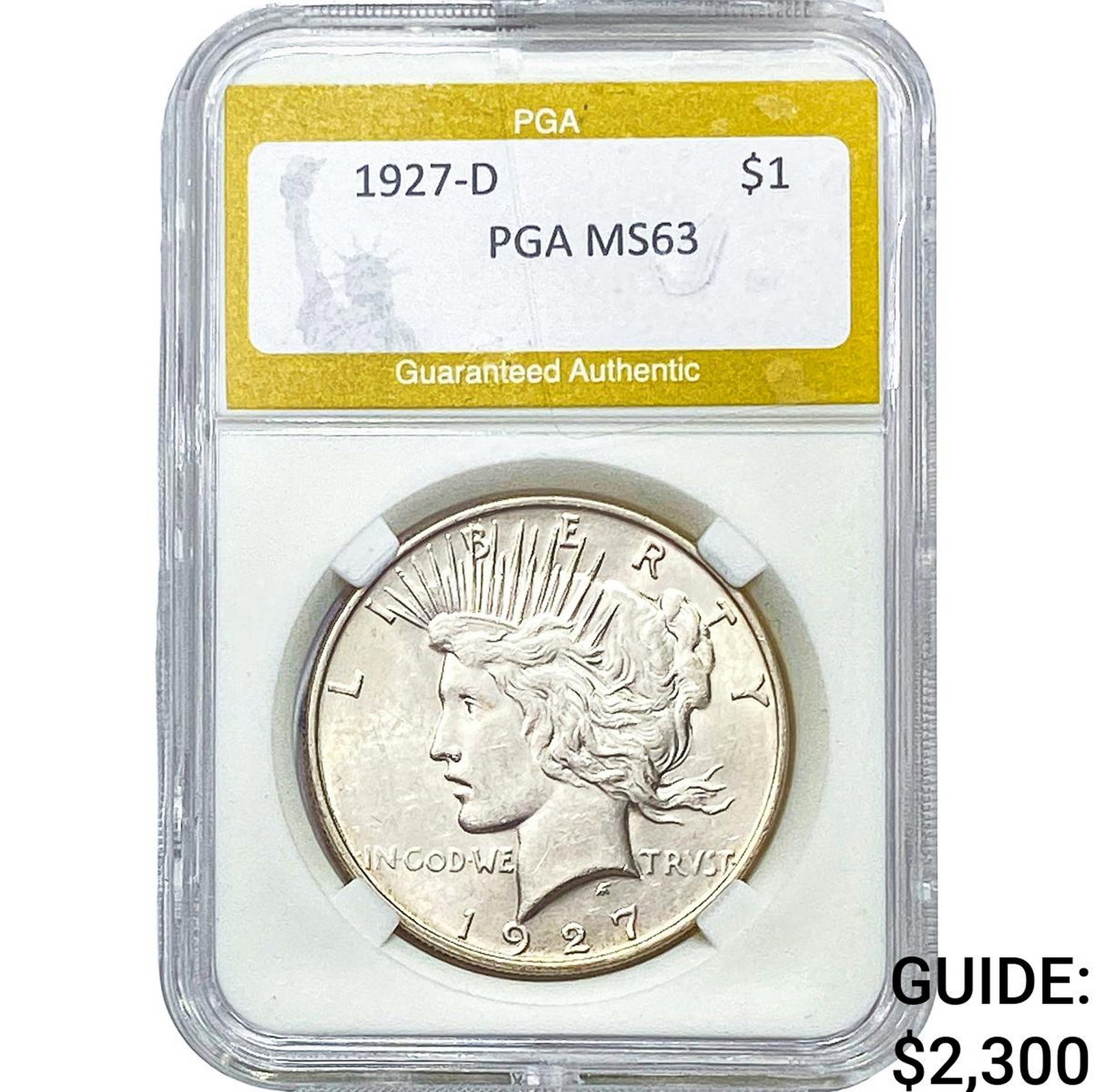 1927-D Silver Peace Dollar PGA MS63: 1927-D Silver Peace Dollar PGA MS63