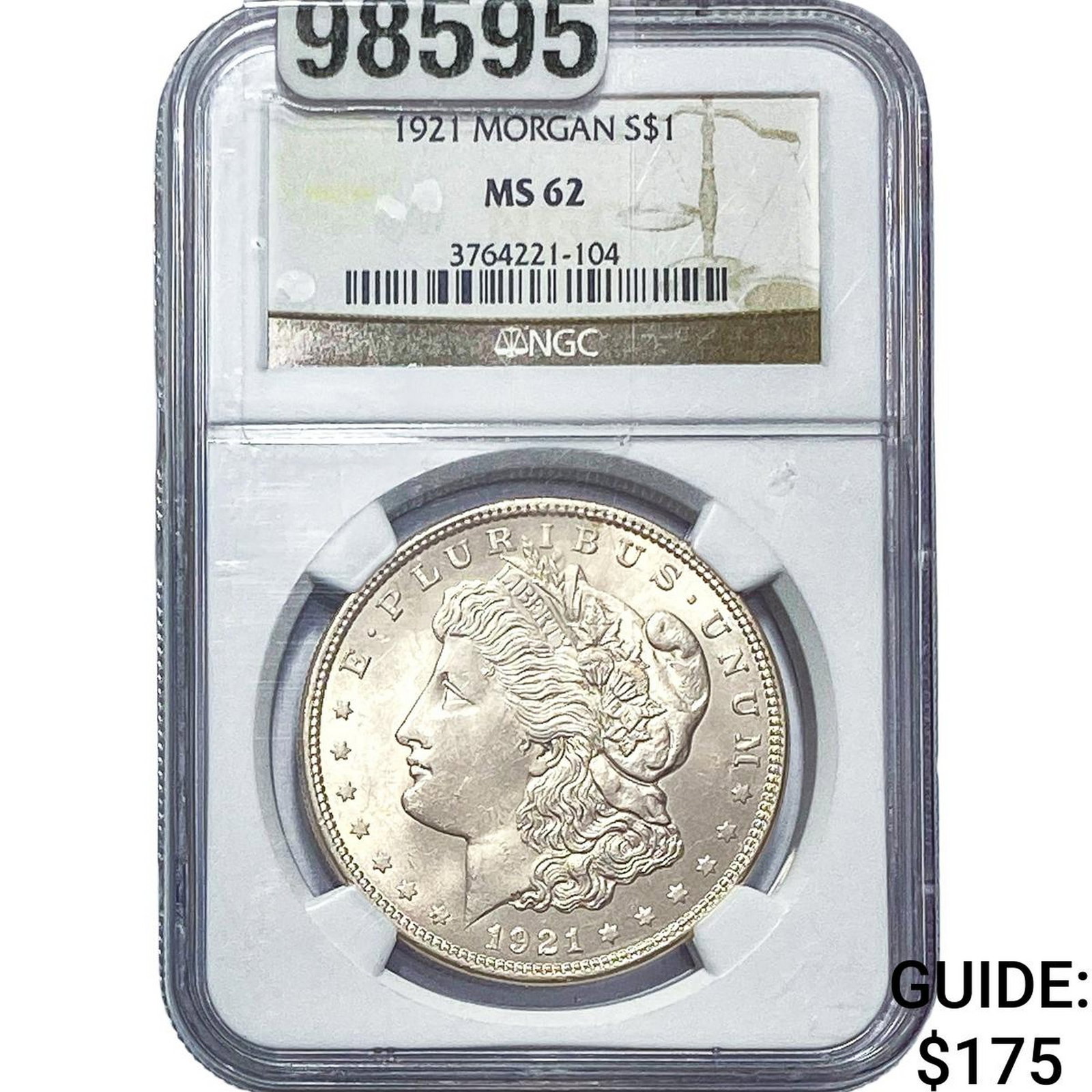 1921 Morgan Silver Dollar NGC MS62: 1921 Morgan Silver Dollar NGC MS62